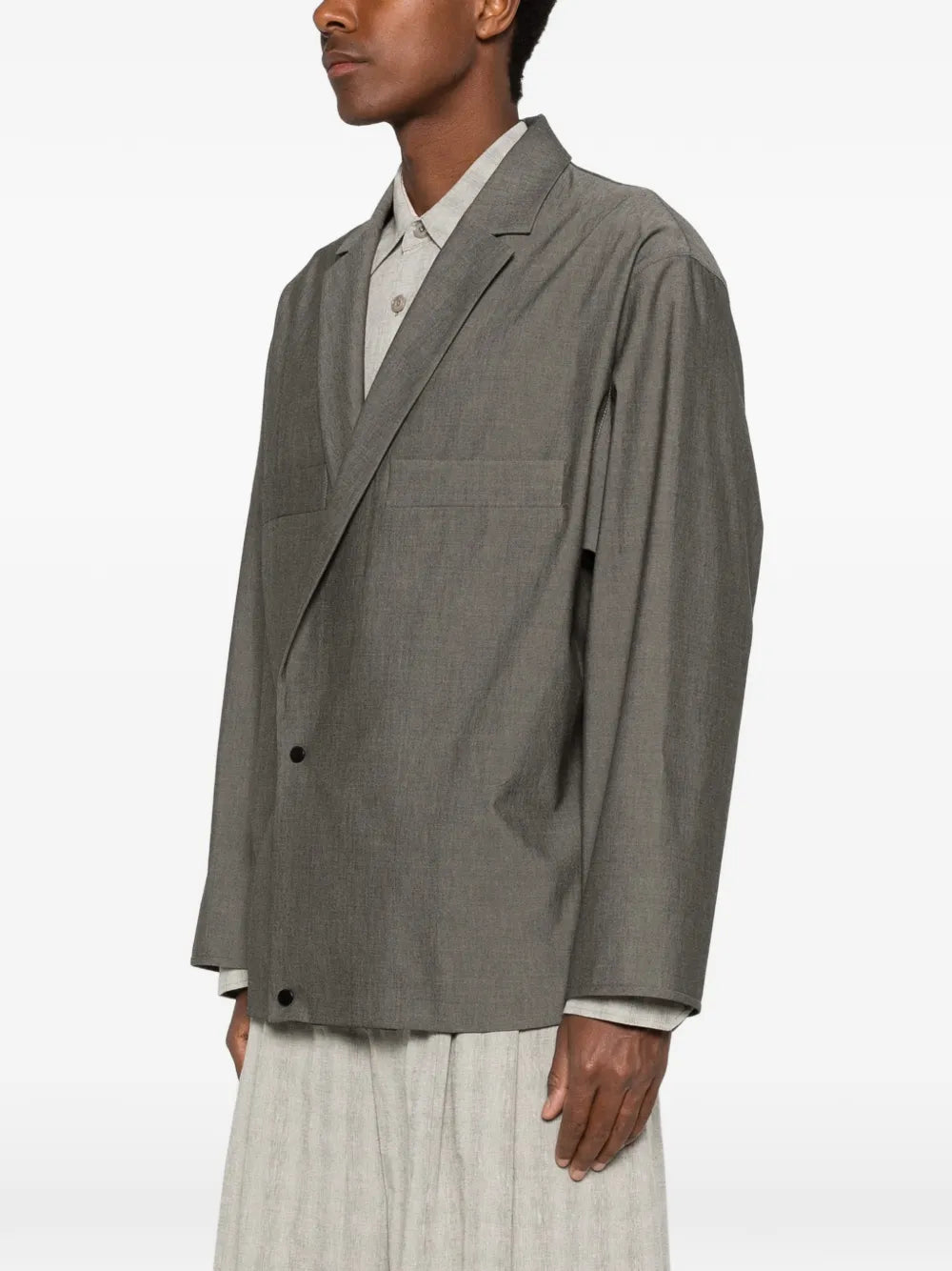notch-lapel press-stud shirt jacket