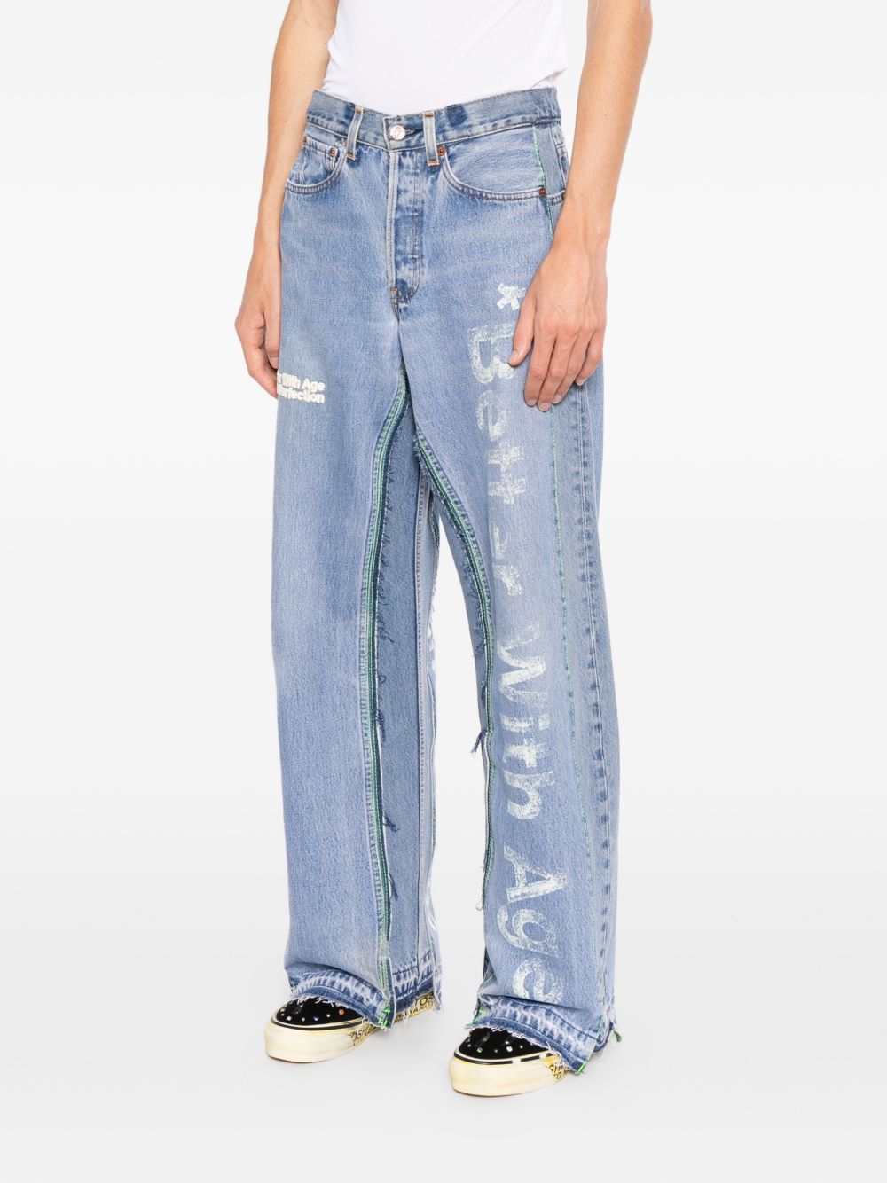 logo-print panelled jeans