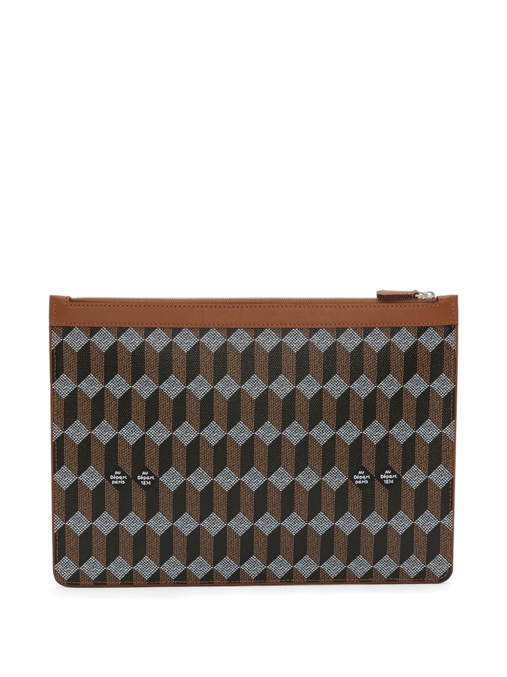 geometric-print leather-trim clutch bag