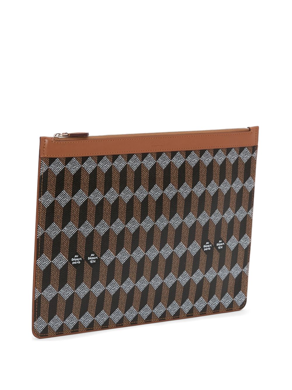 geometric-print leather-trim clutch bag