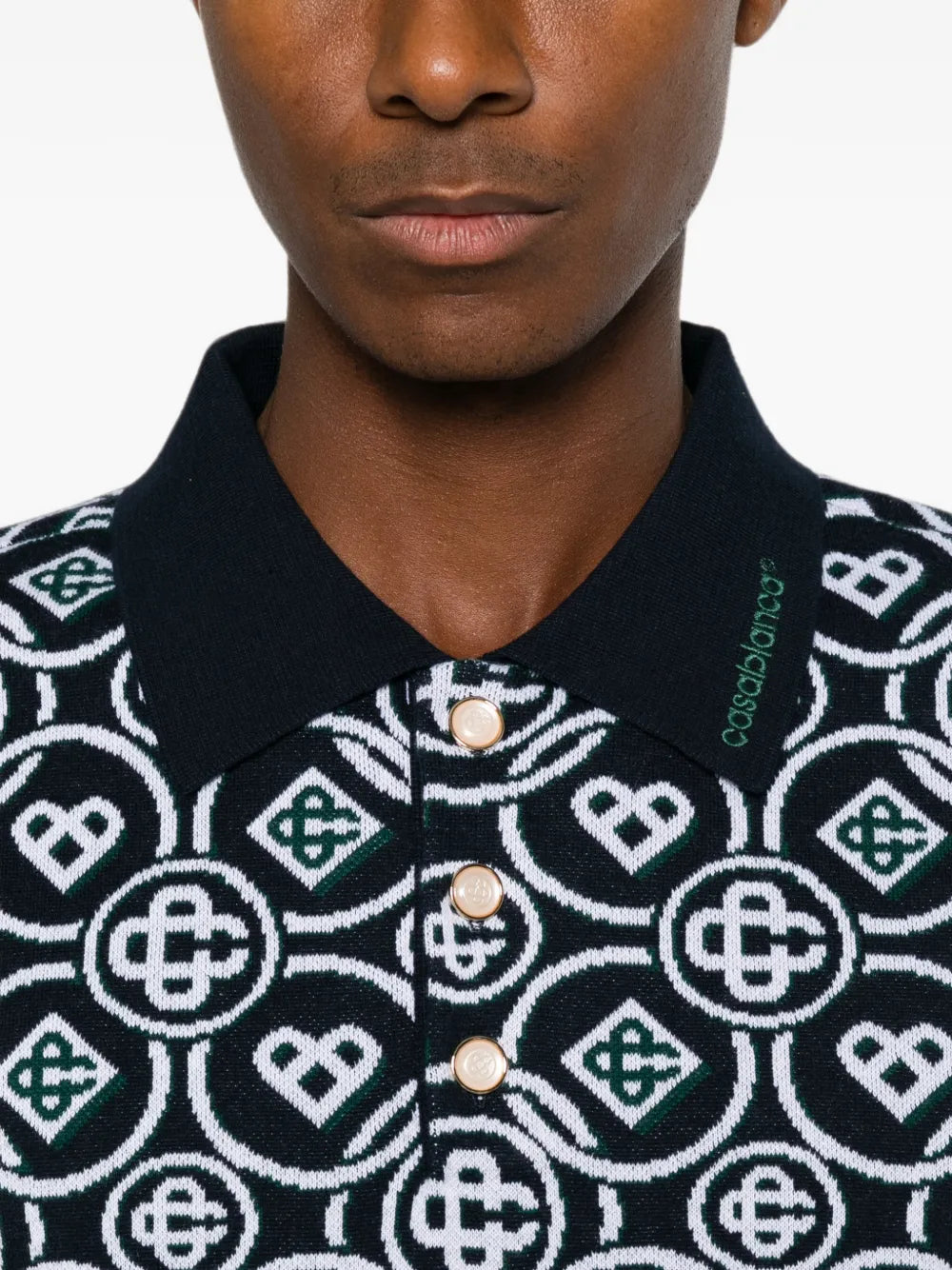 dark green Icon Monogram short sleeve polo shirt