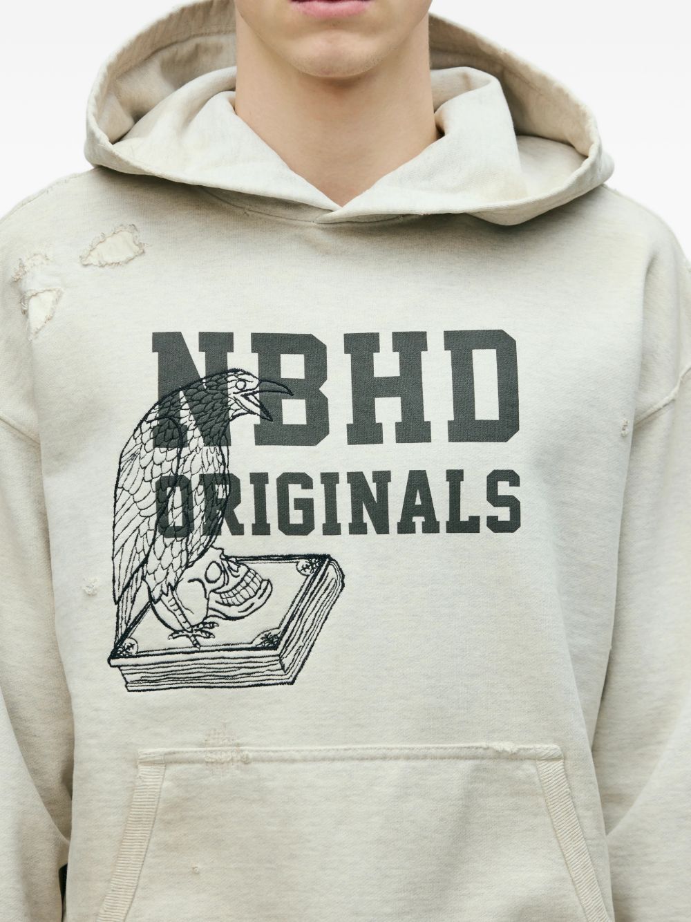 distressed graphic-print hoodie
