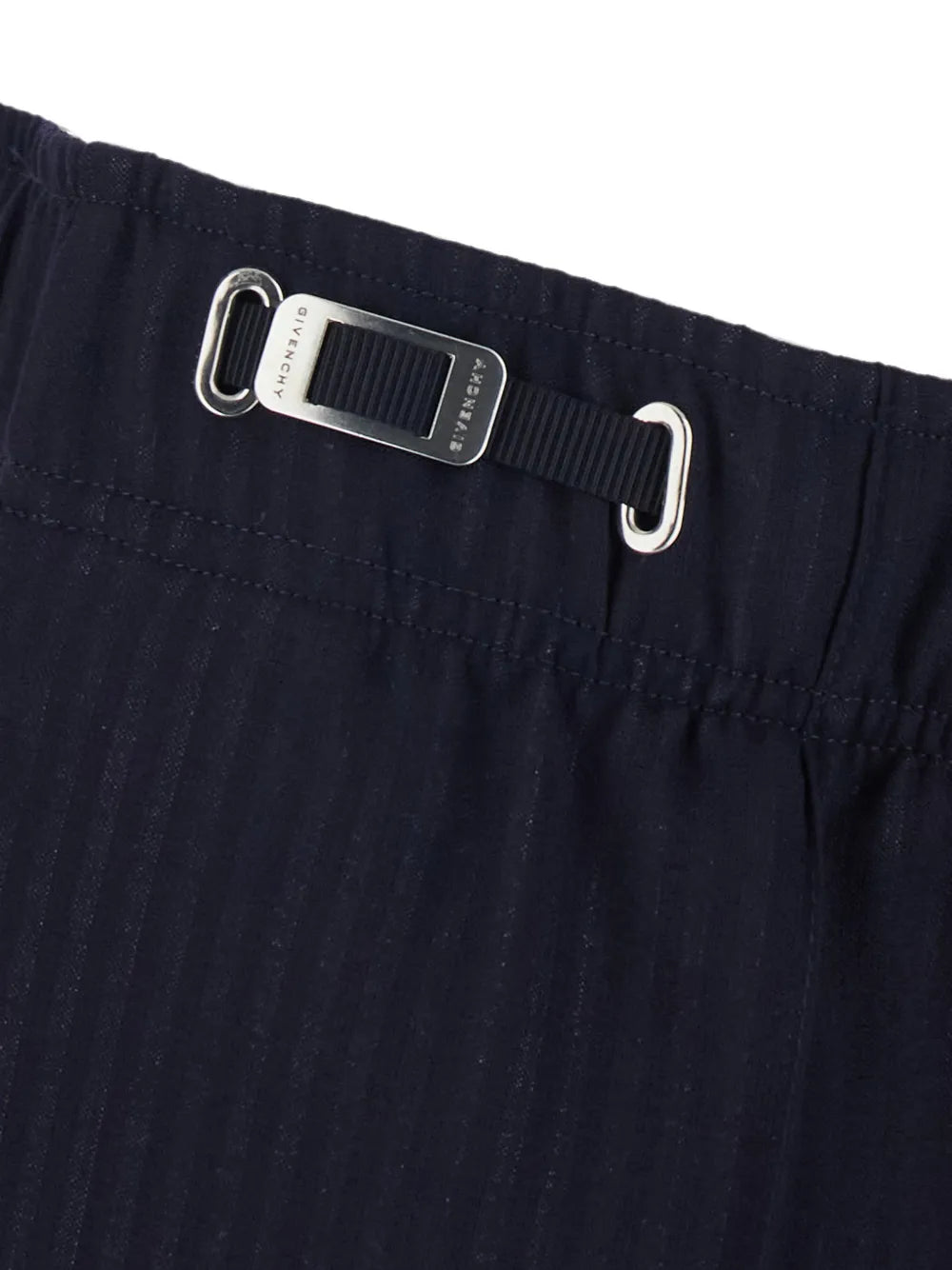 pinstripe-pattern logo-buckle trousers