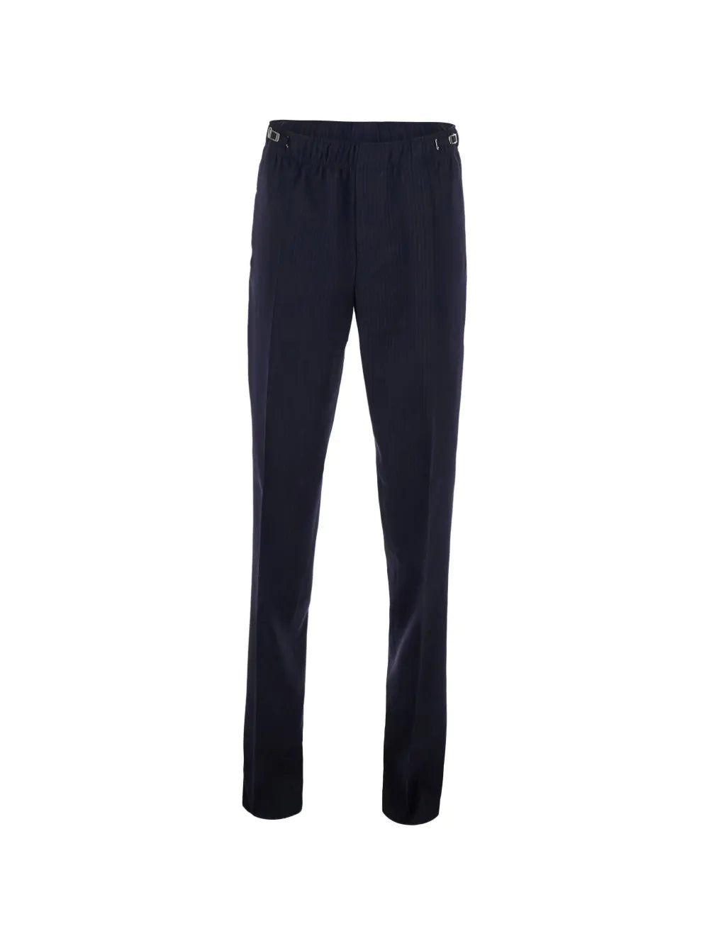 pinstripe-pattern logo-buckle trousers