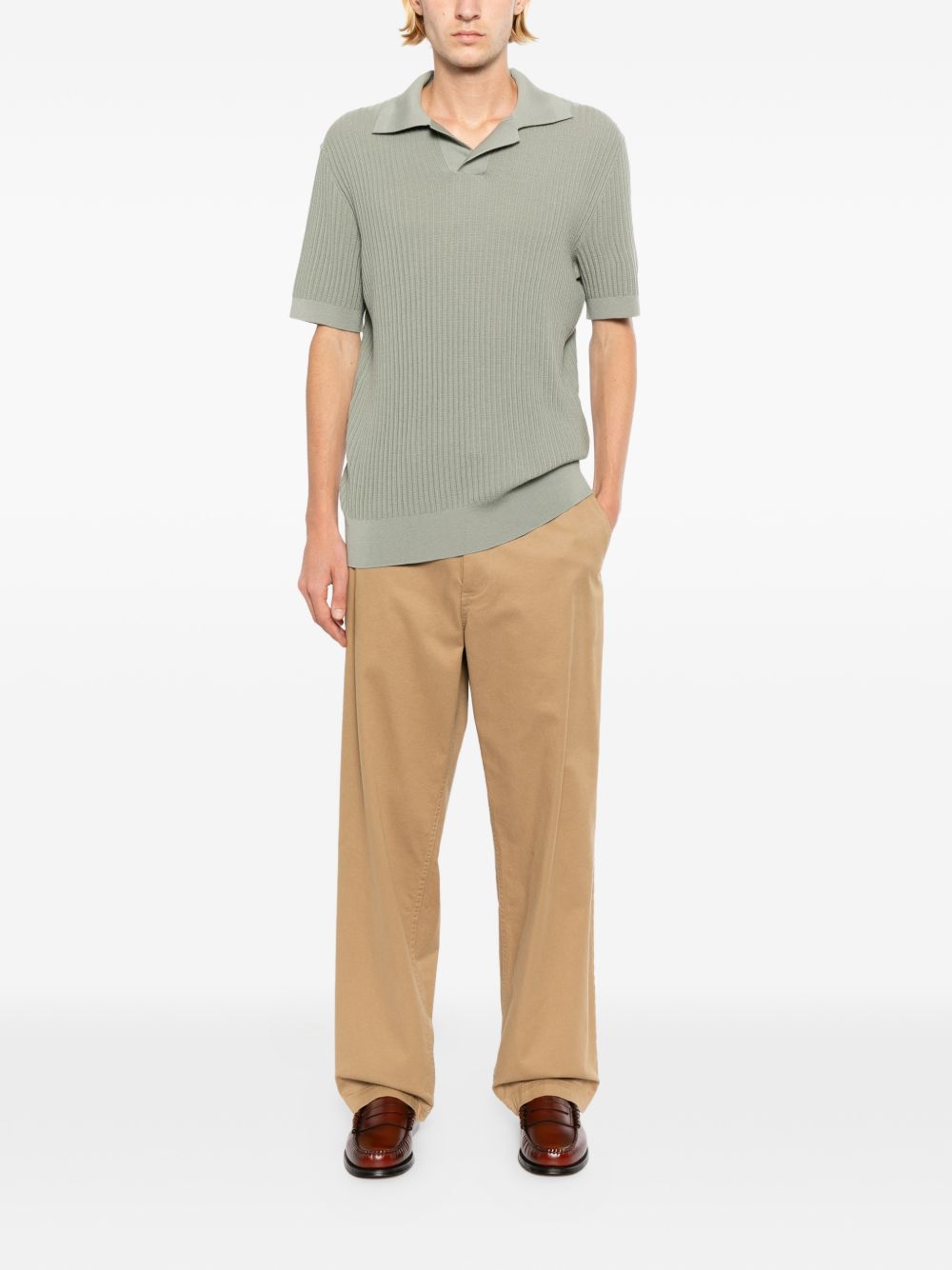 ribbed-knit polo shirt
