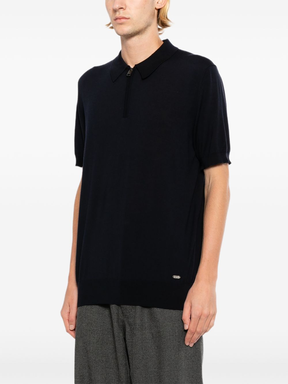 zip-fastening short-sleeve polo shirt