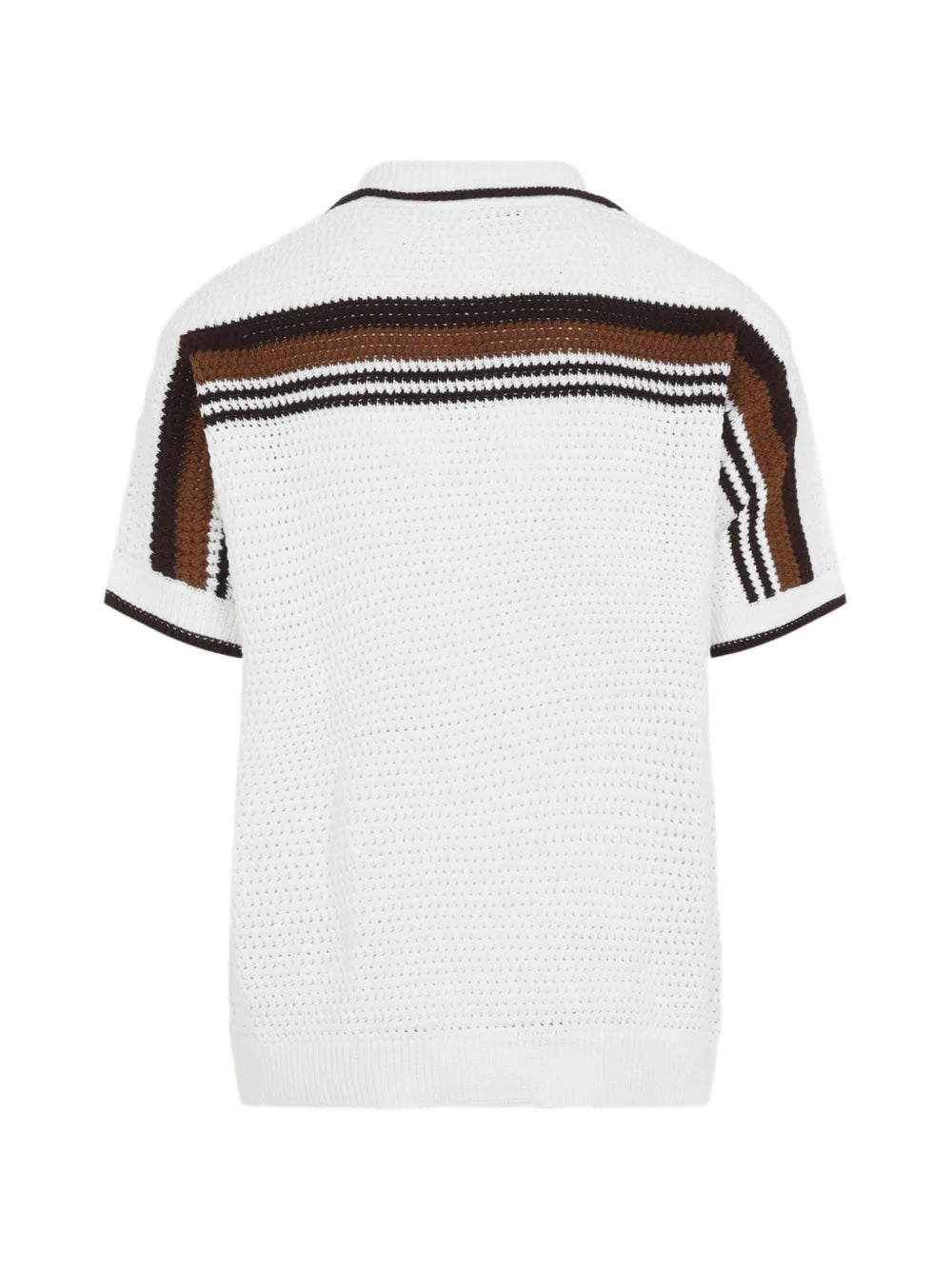 white & brown Tennis Stripe crochet short sleeve shirt