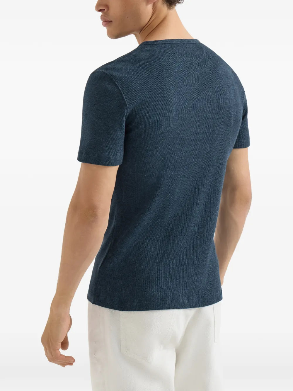 denim-effect ribbed cotton jersey crew-neck T-shirt