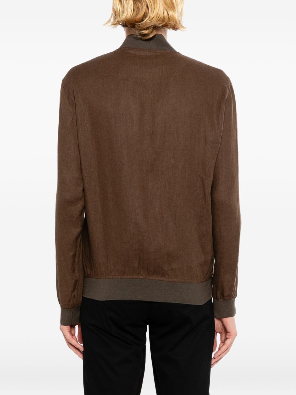 linen ribbed-trim zip jacket