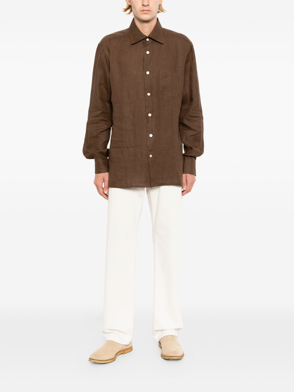 linen patch-pocket shirt
