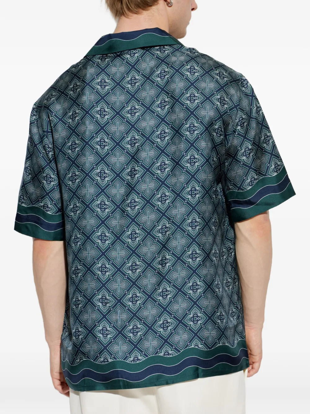 dark green Radiating monogram short sleeve silk shirt
