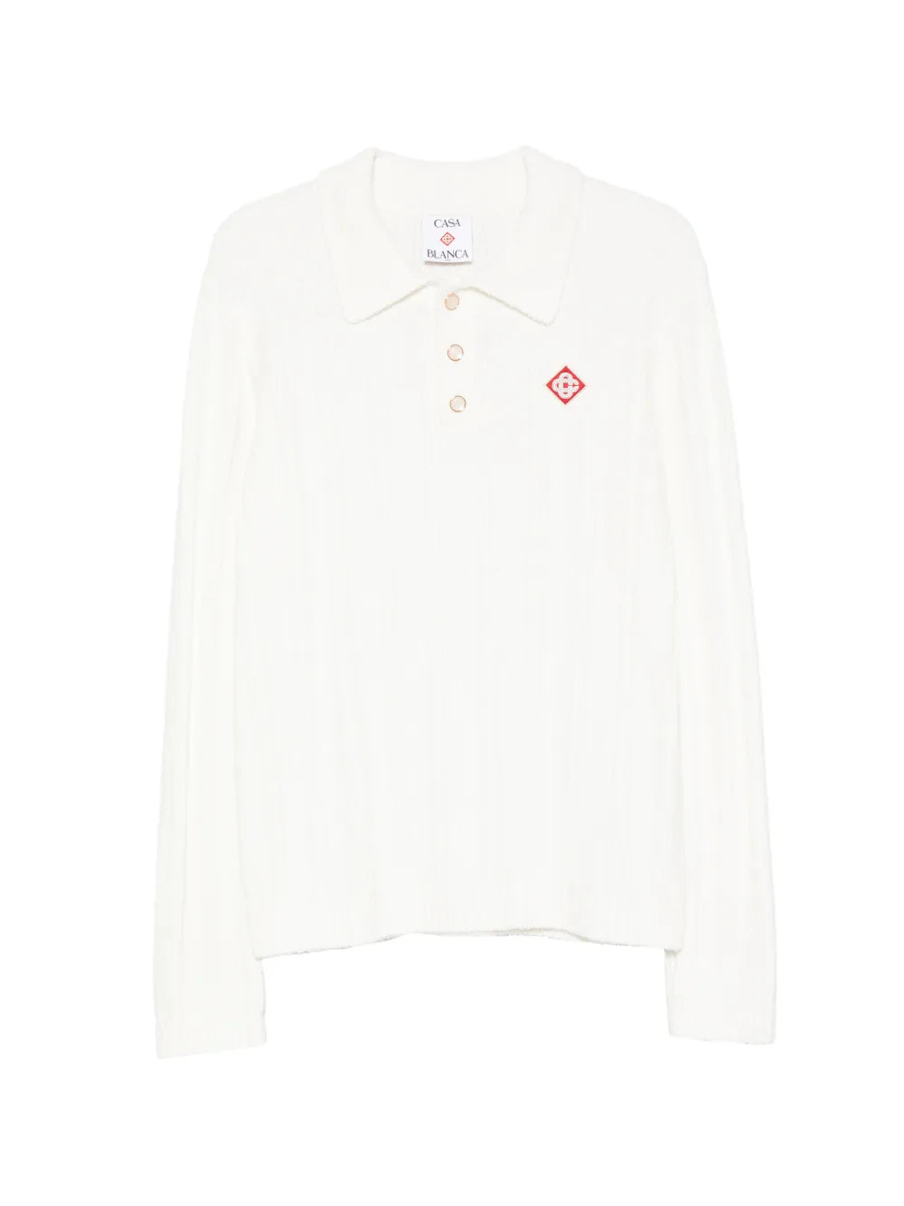 white boucle long sleeve polo shirt