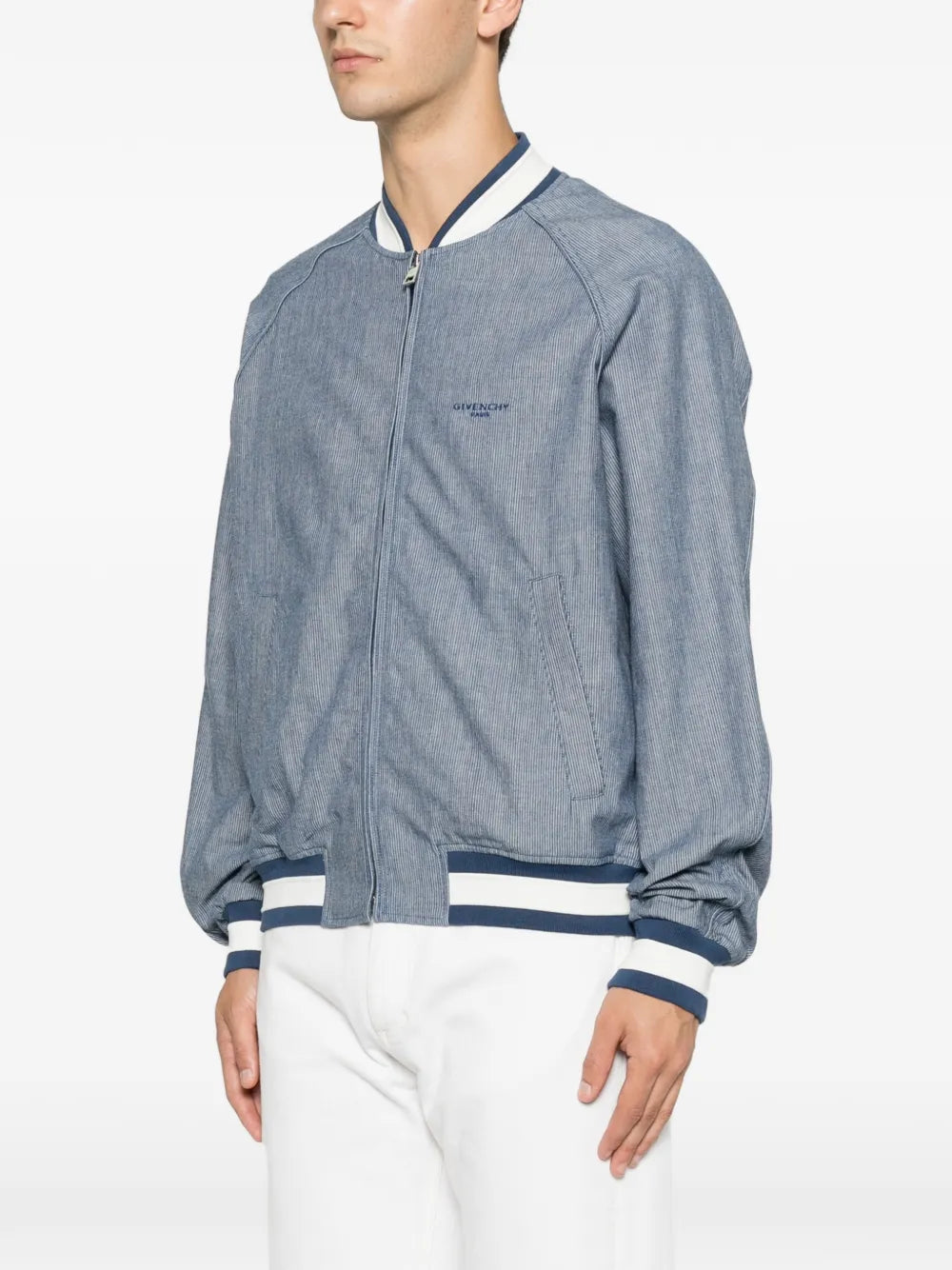 logo-embroidered striped-pattern jacket