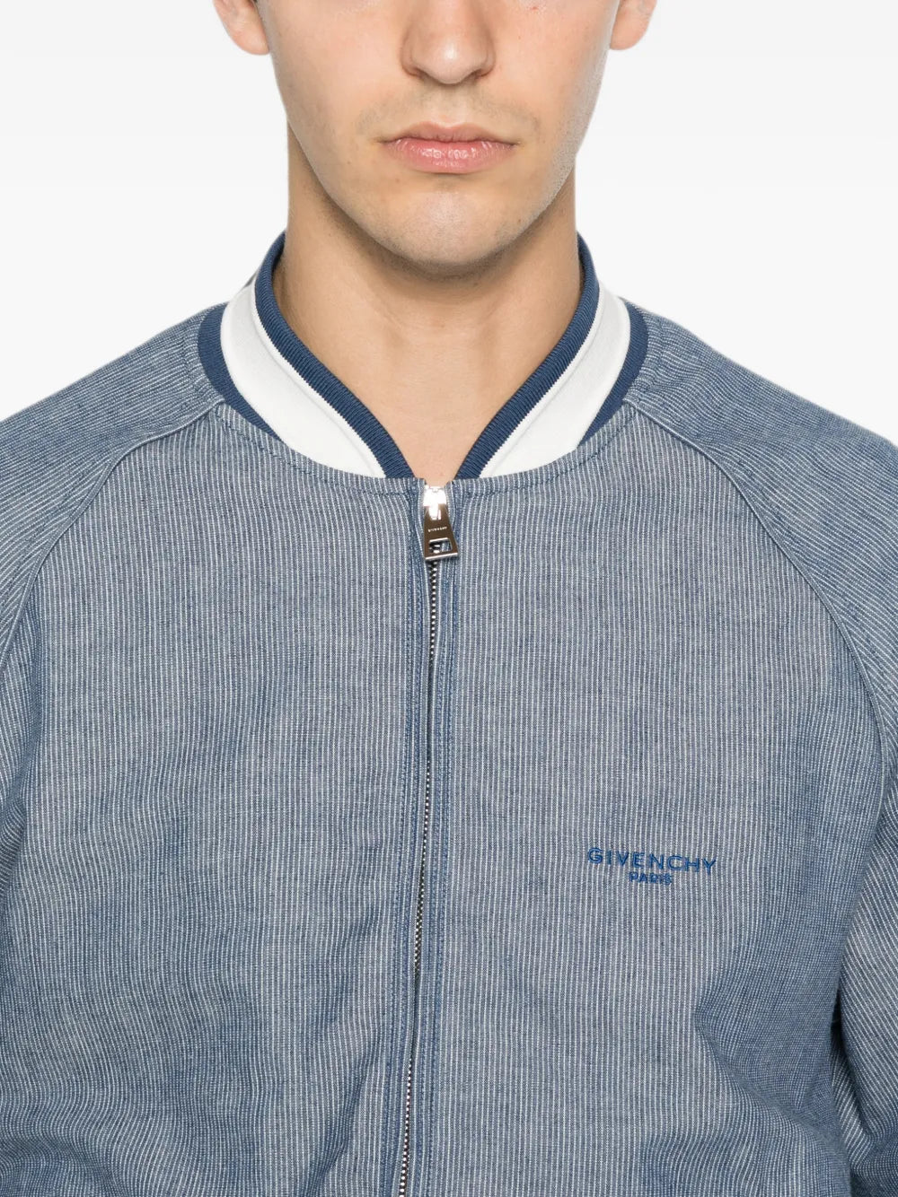 logo-embroidered striped-pattern jacket