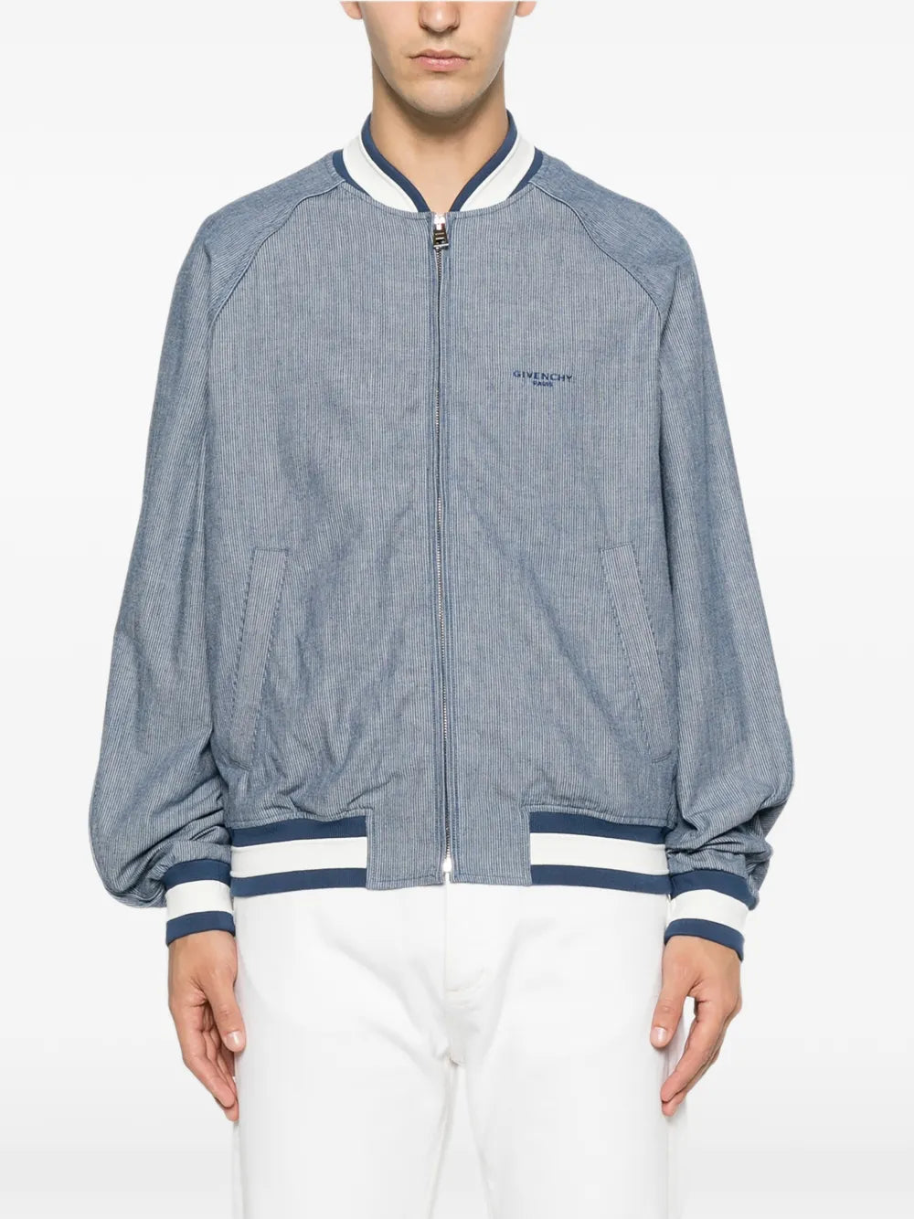 logo-embroidered striped-pattern jacket
