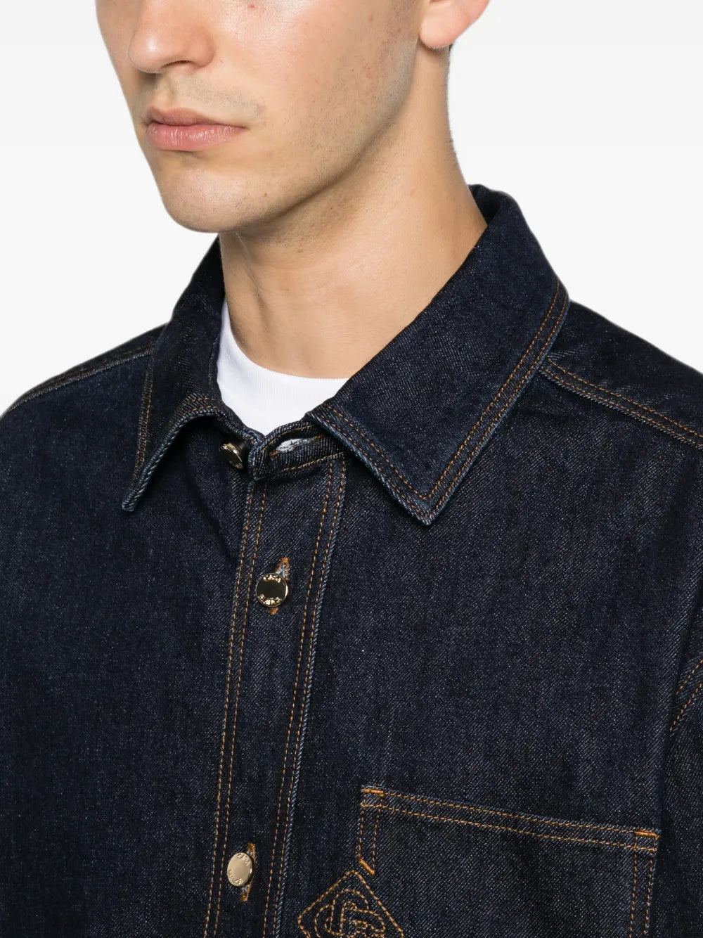logo-embroidered denim shirt