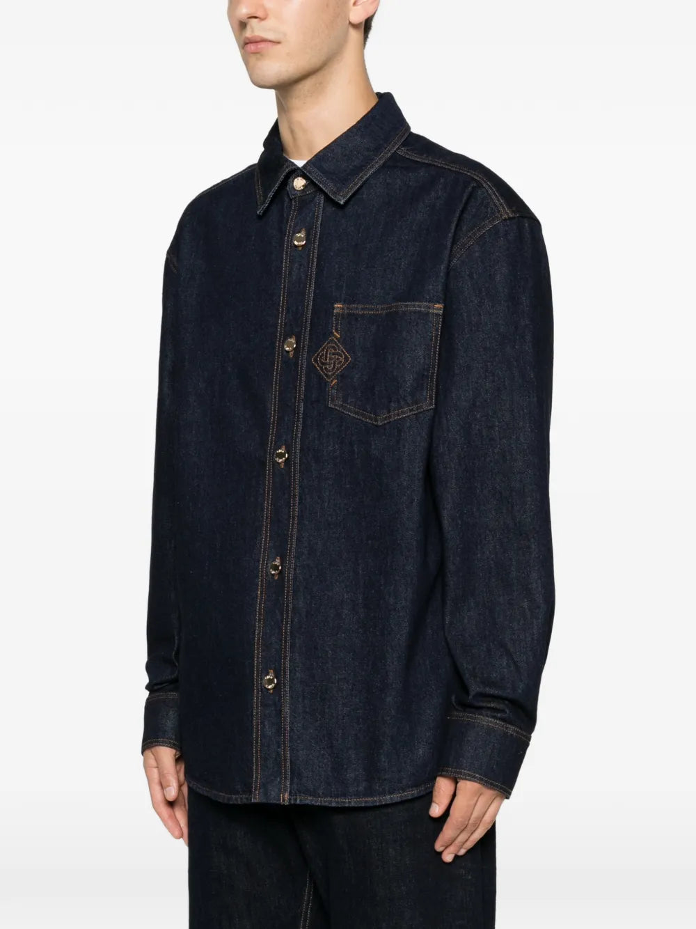 logo-embroidered denim shirt