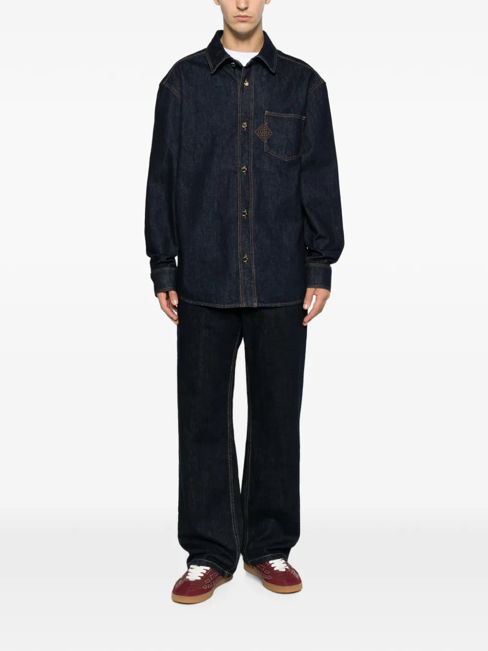 logo-embroidered denim shirt
