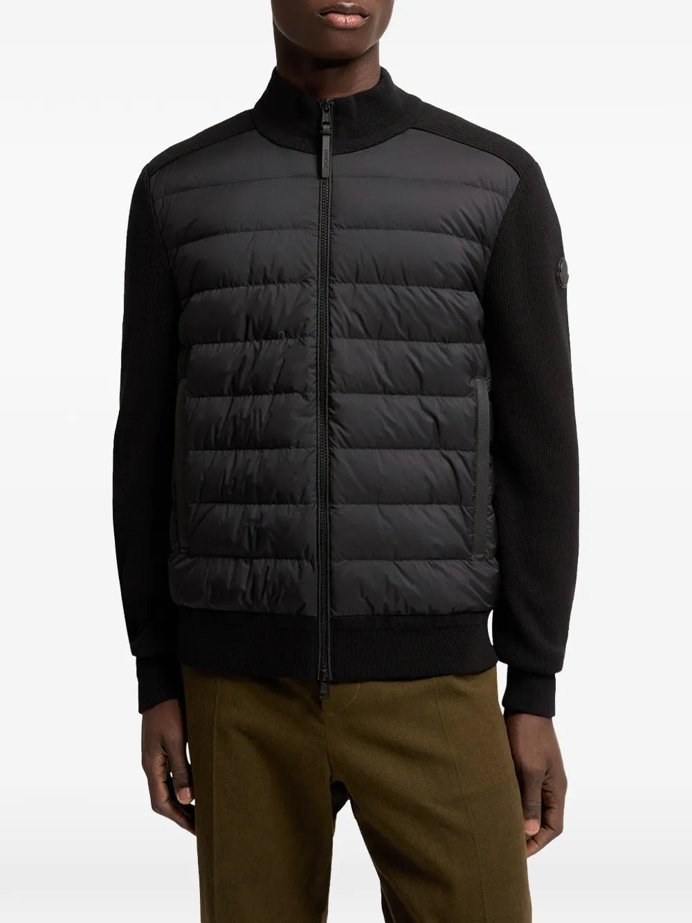 quilted leather-trim cardigan