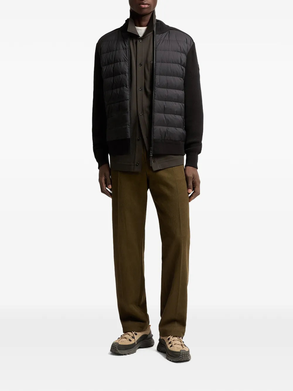 quilted leather-trim cardigan