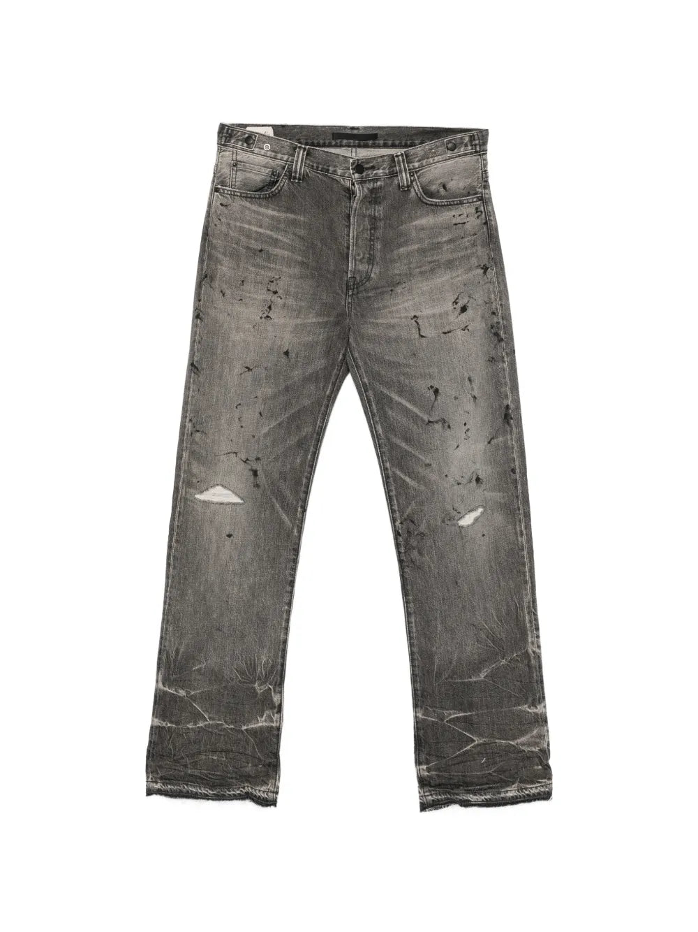 distressed paint-splatter jeans
