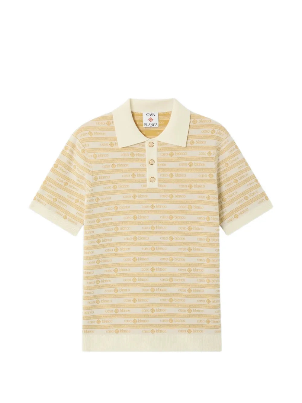 beige knit logo short-sleeve polo shirt