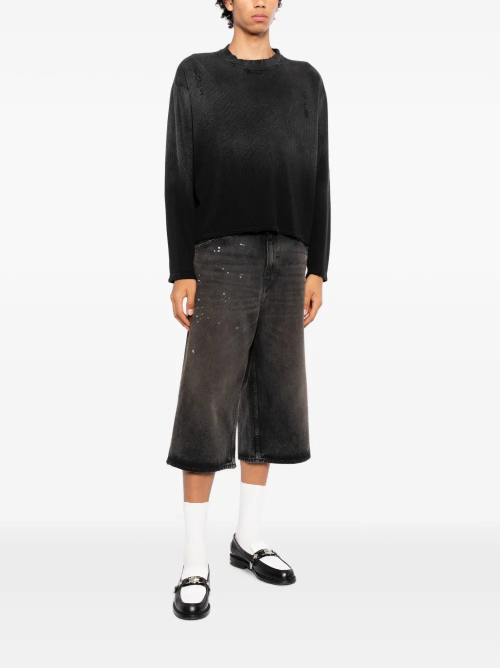waffle-knit distressed sweater