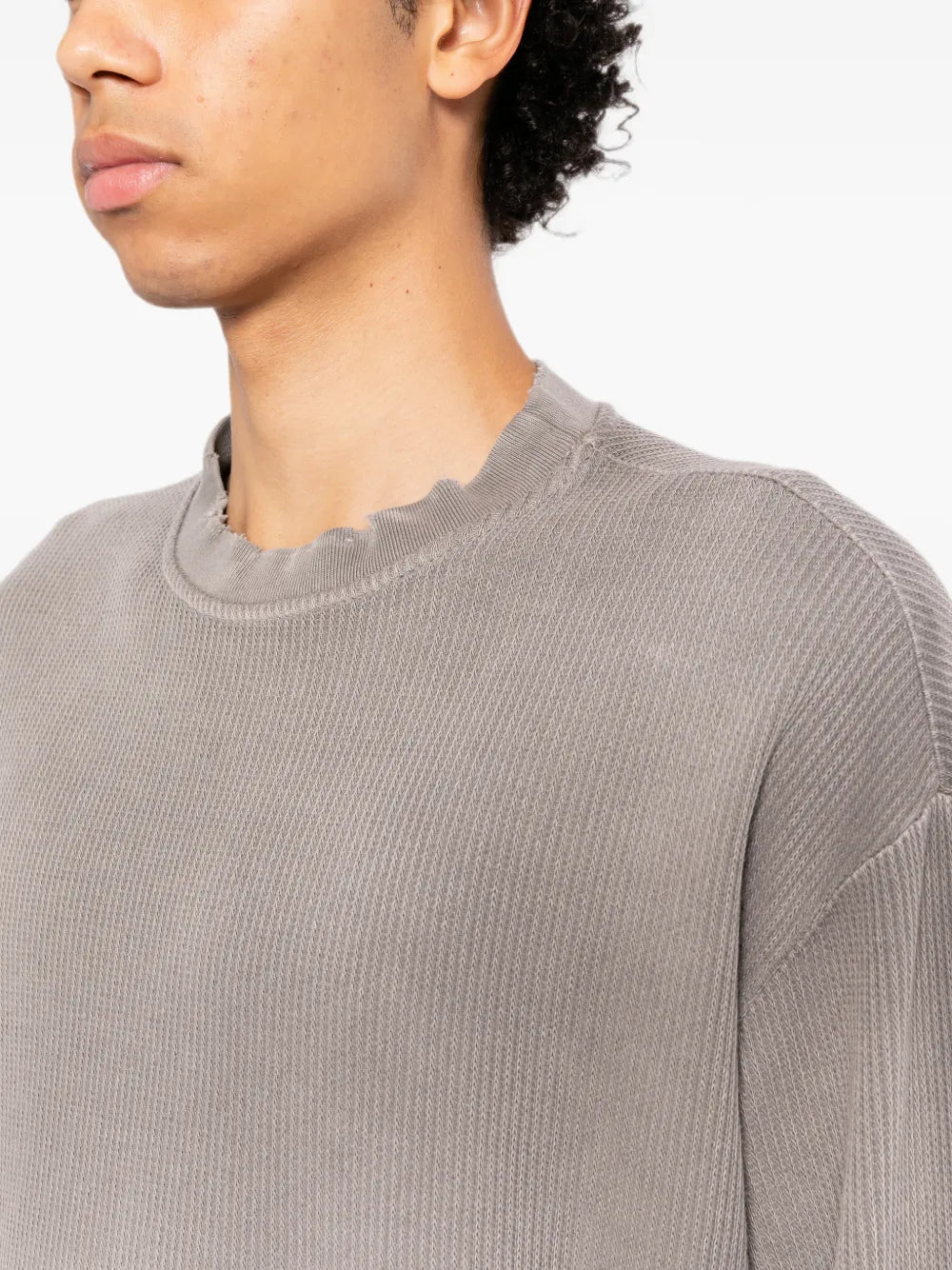 waffle-knit raw-edge sweater