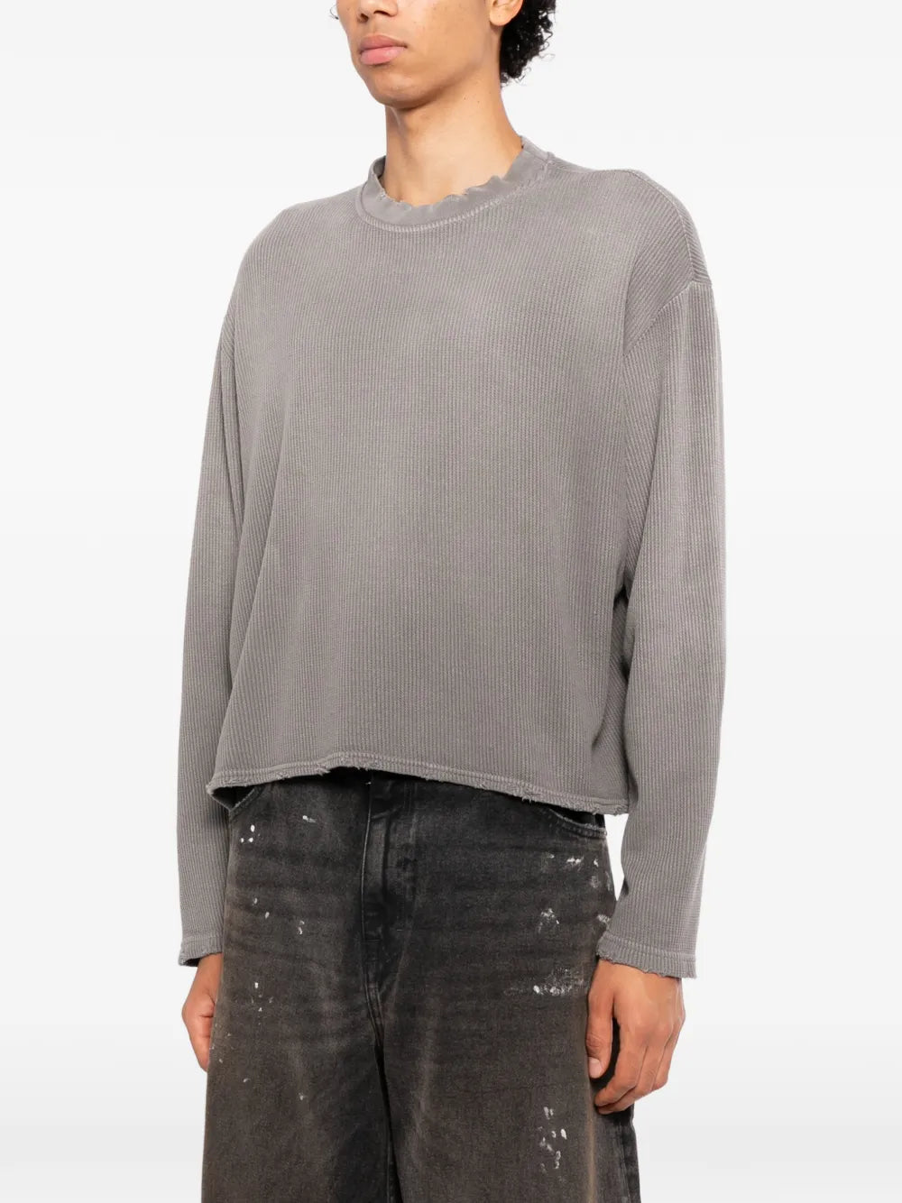 waffle-knit raw-edge sweater
