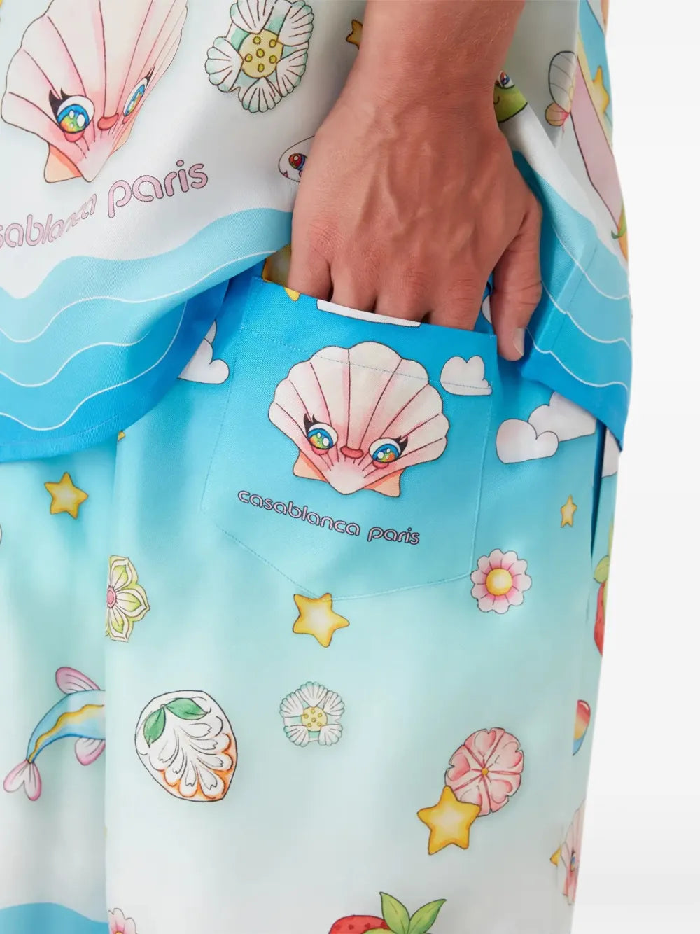 Kawaii-motif silk twill shorts