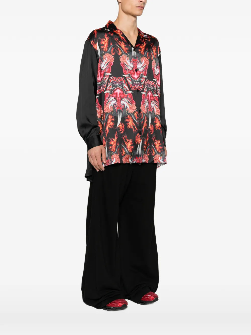 graphic-print button-down shirt