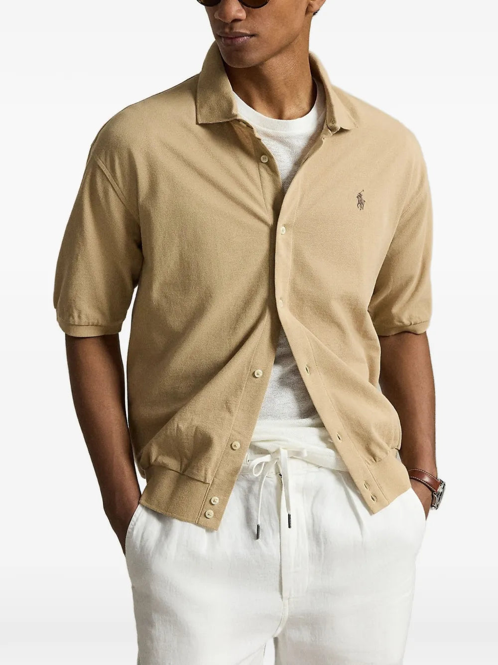 logo-embroidered ribbed-trim shirt