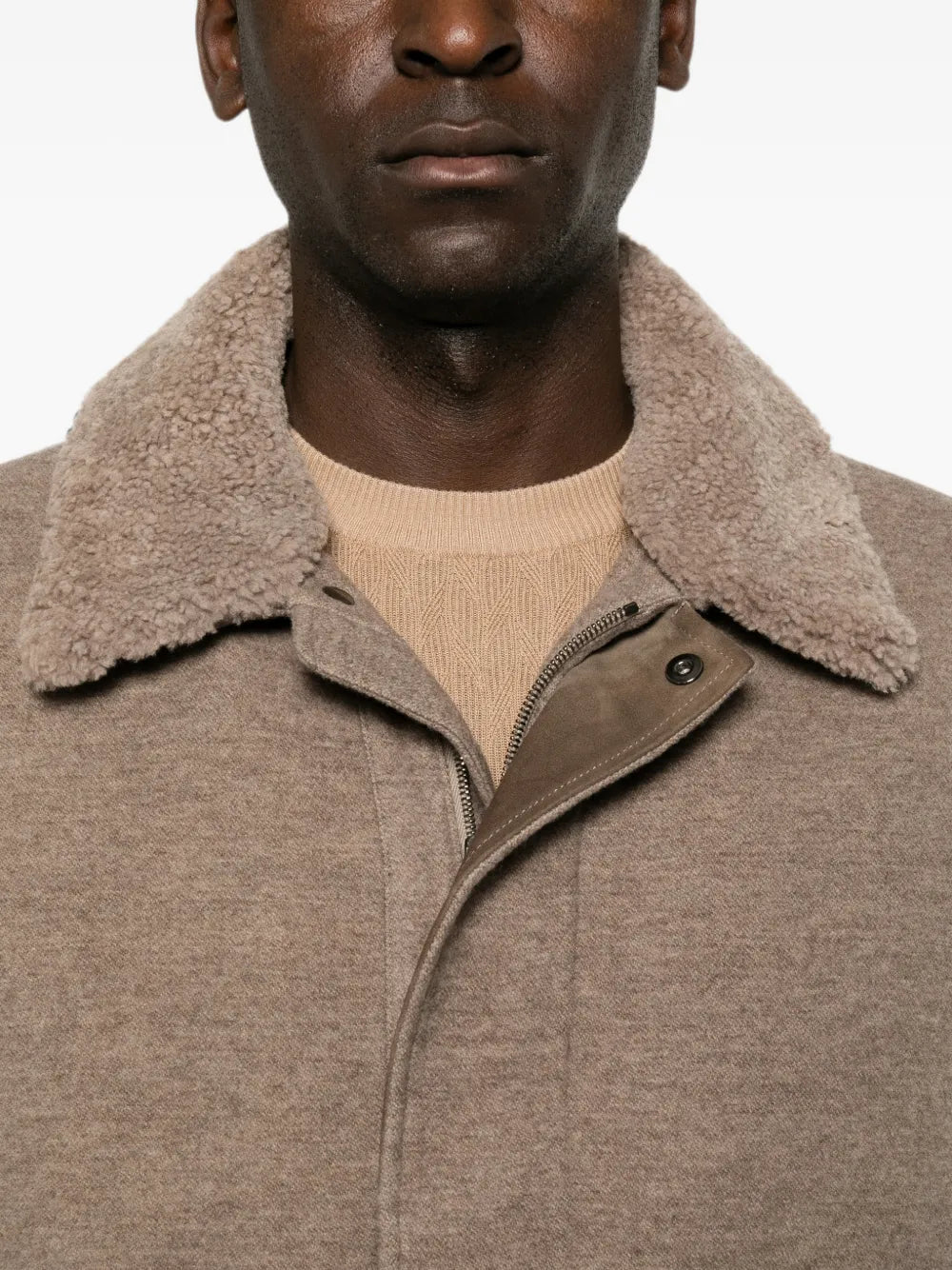 shearling-collar patch-pocket jacket