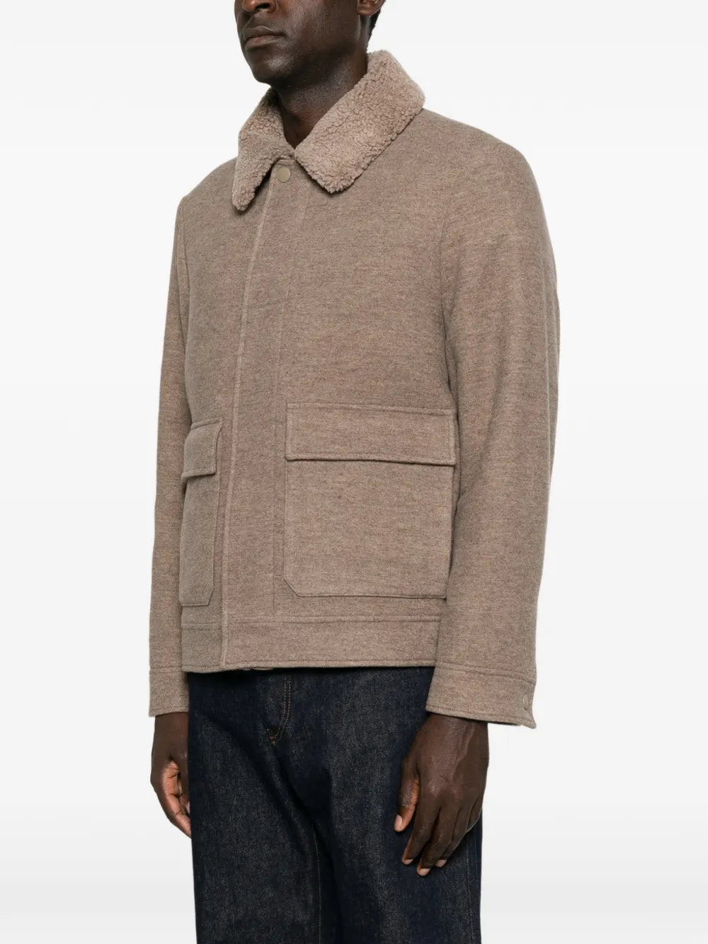 shearling-collar patch-pocket jacket