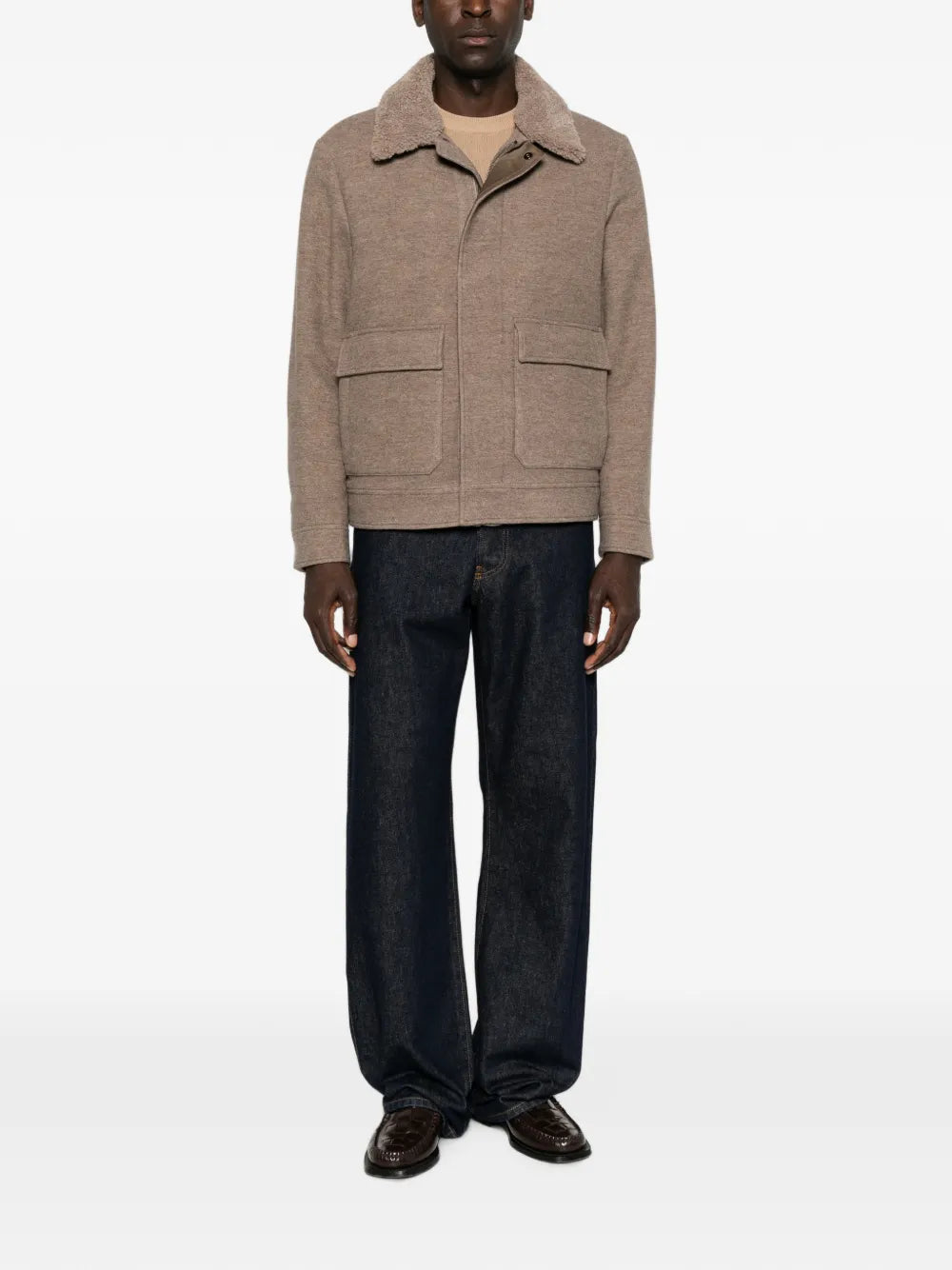 shearling-collar patch-pocket jacket