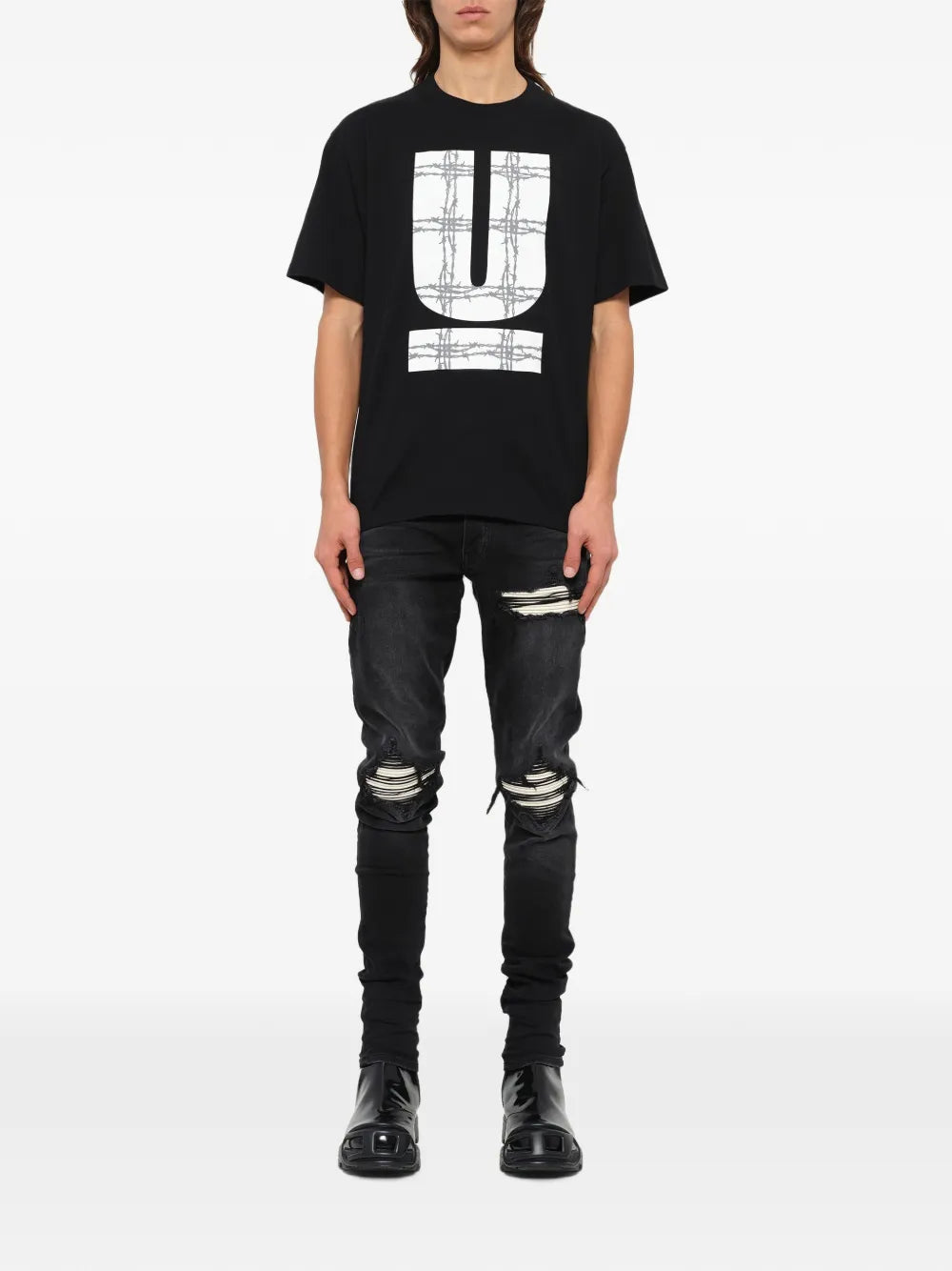 barbed wire graphic T-shirt
