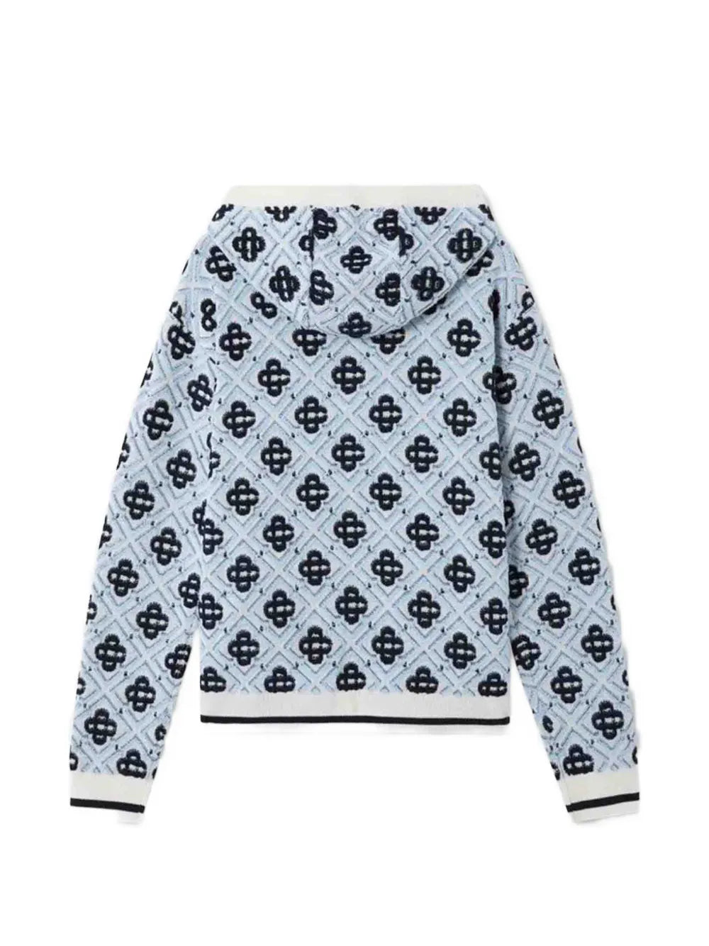 blue merino monogram zip‑up hooded sweatshirt