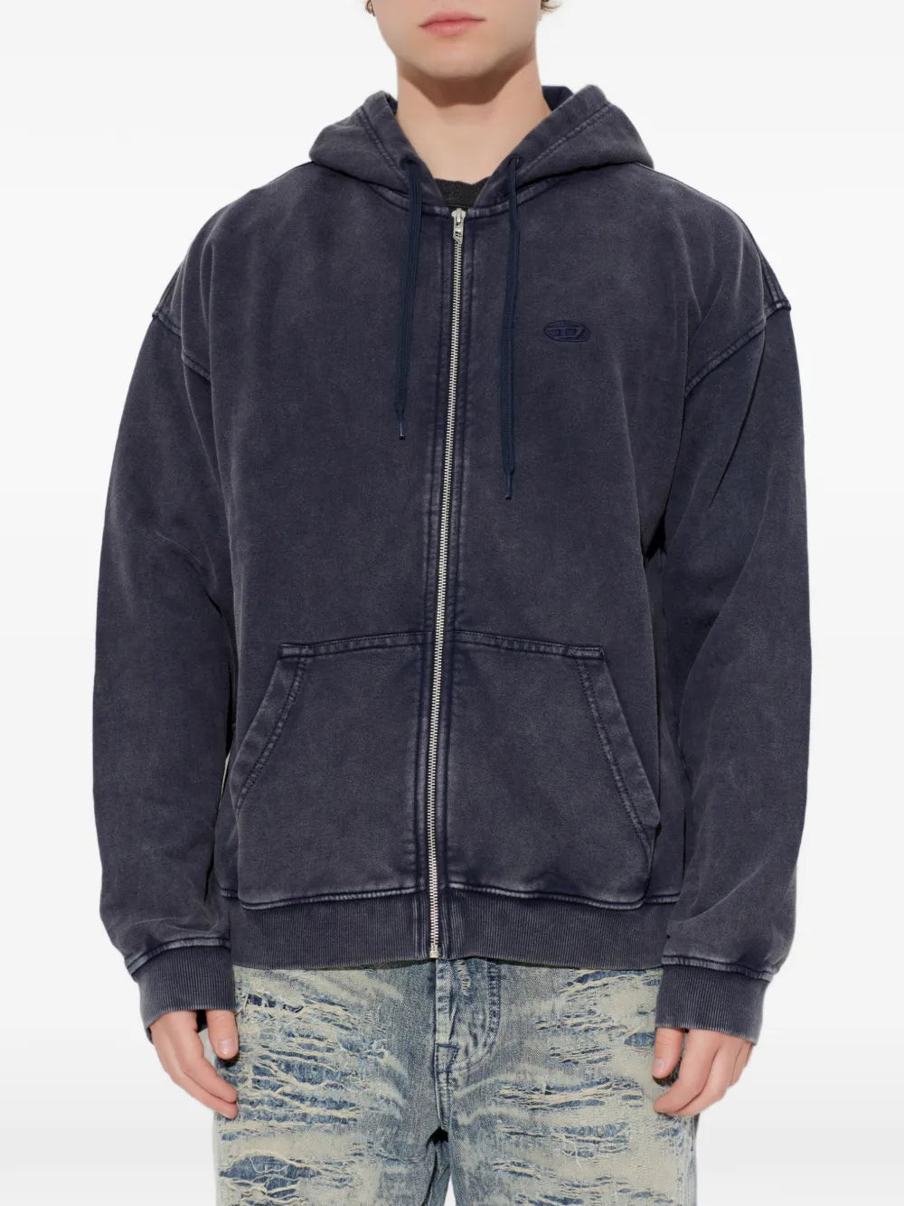zip-up hoodie in treated cotton fleece