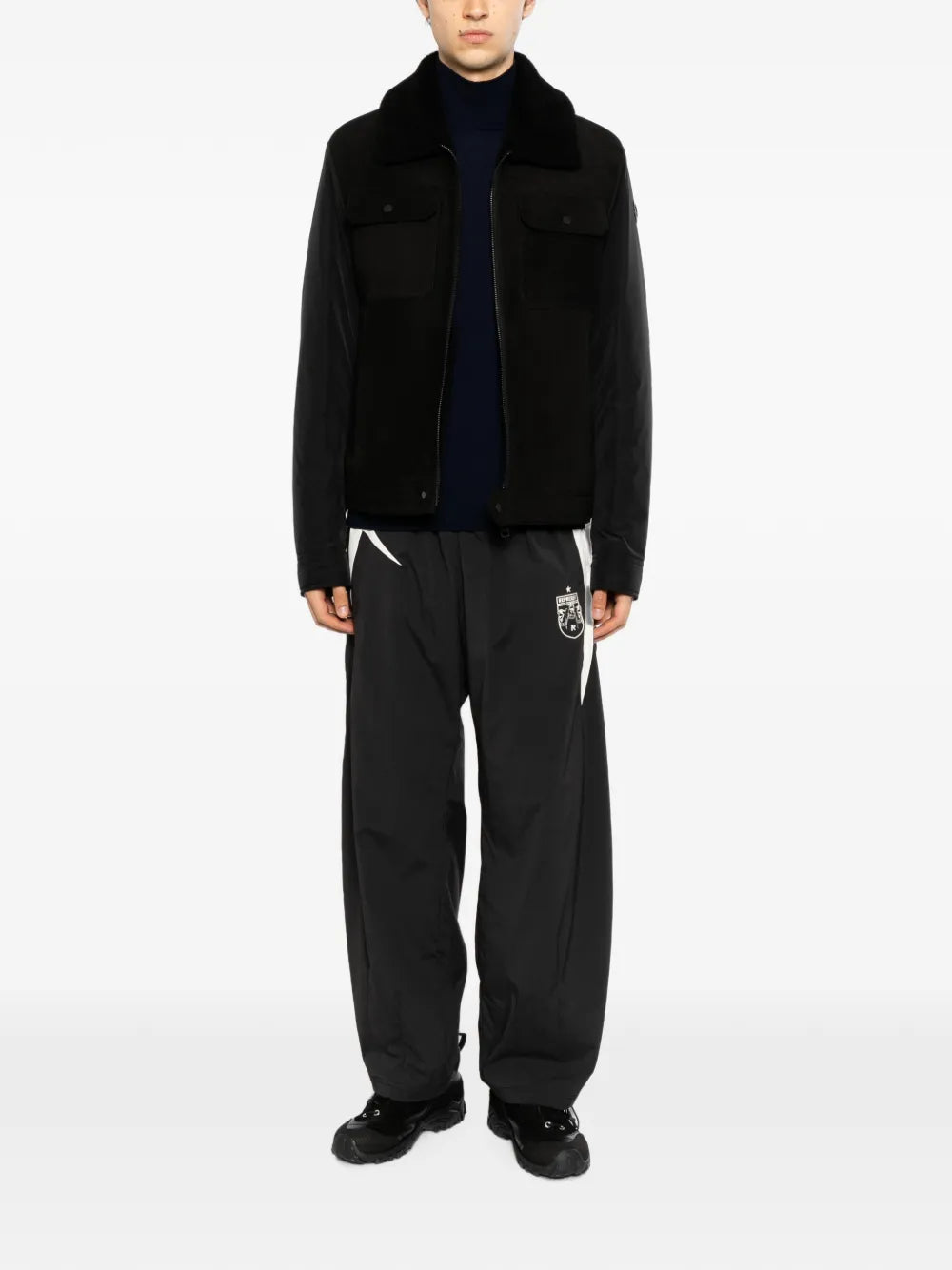 shearling-collar panelled jacket