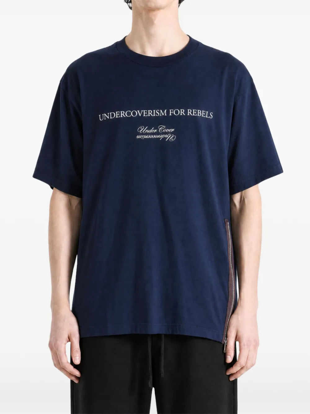 slogan-print zip-detail t-shirt