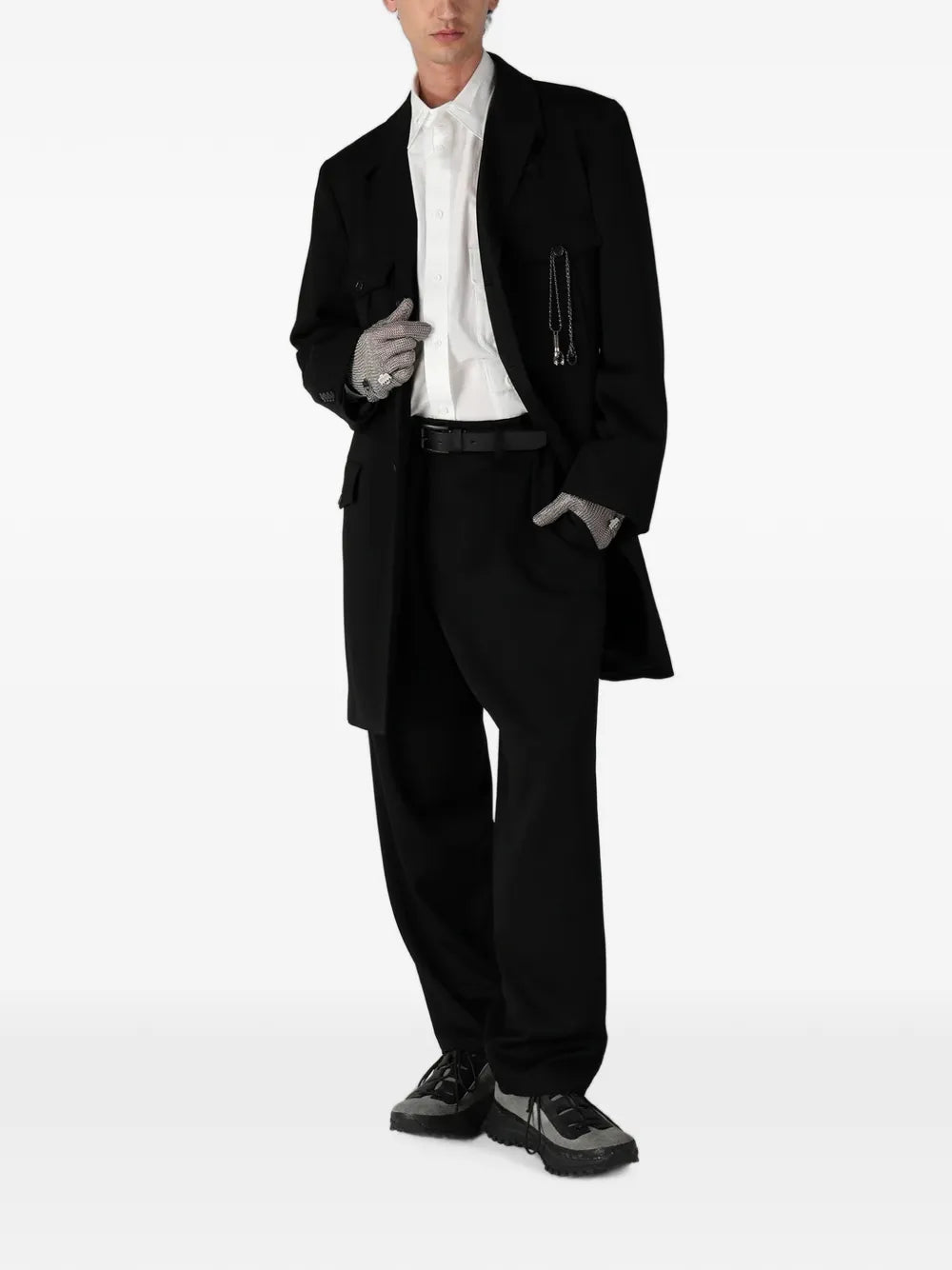 multi-pocket single-breasted long jacket