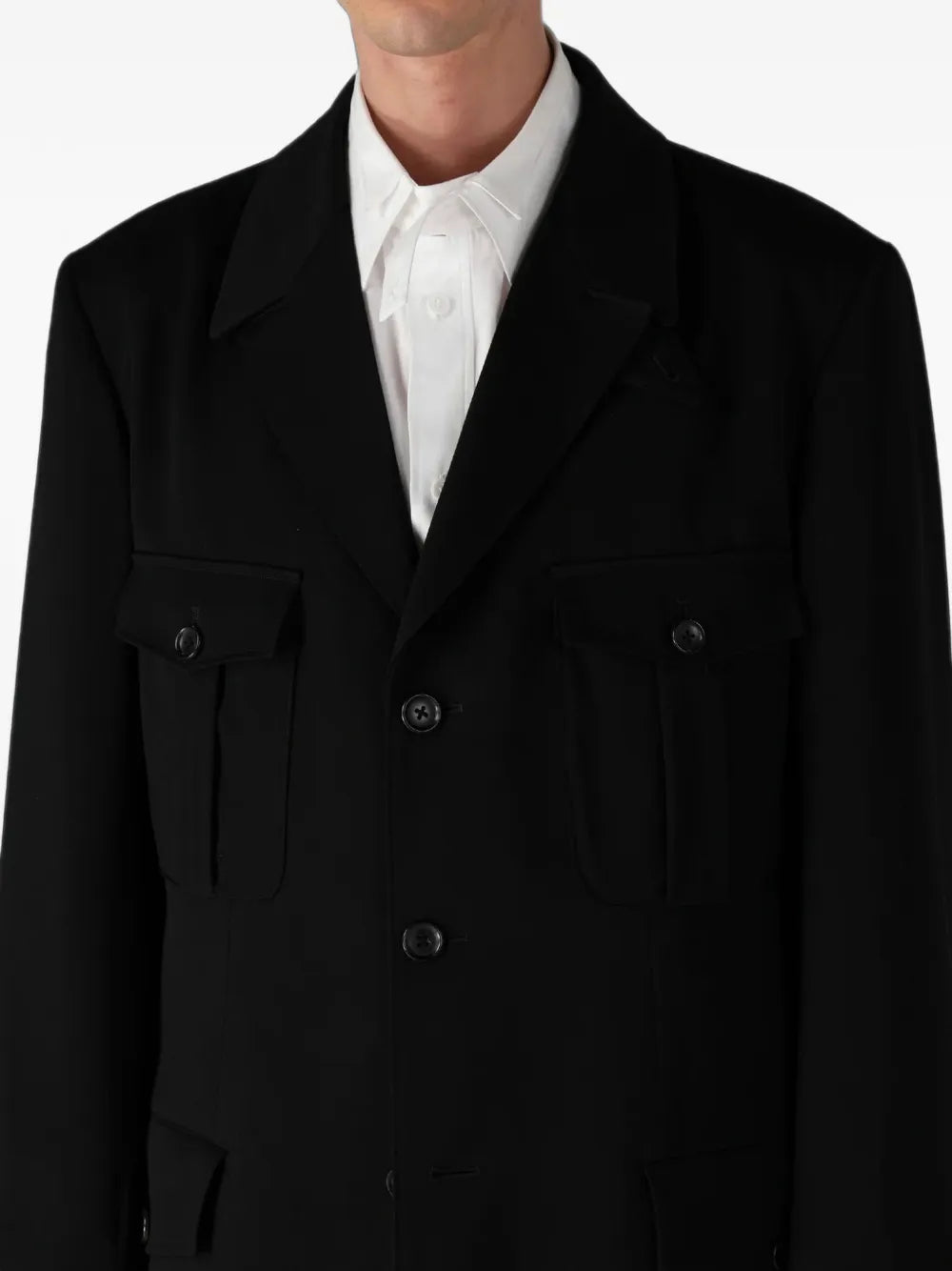 multi-pocket single-breasted long jacket