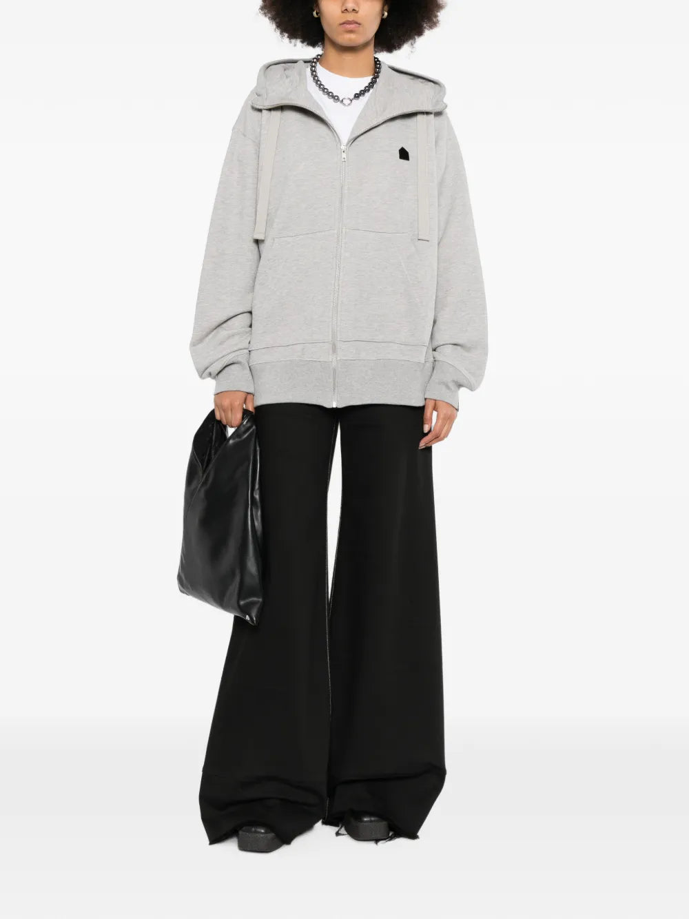 marl-effect drawstring hoodie