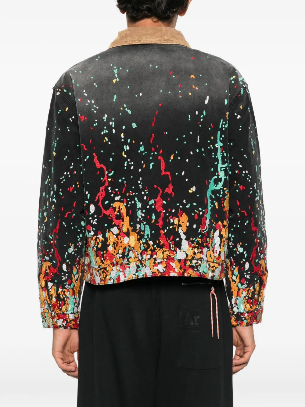 paint-splatter corduroy-collar jacket