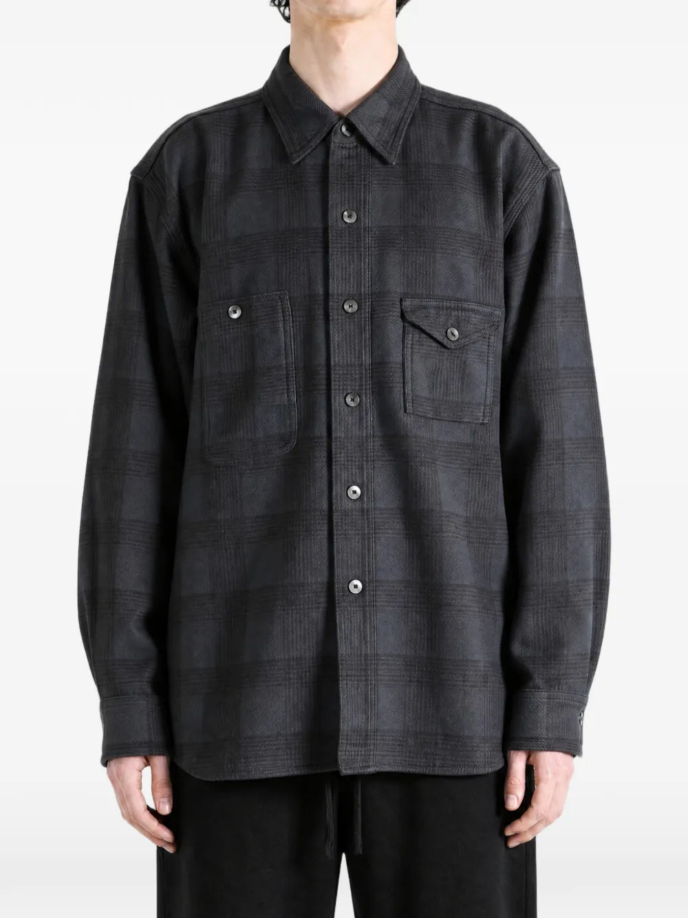 plaid-pattern button-down shirt