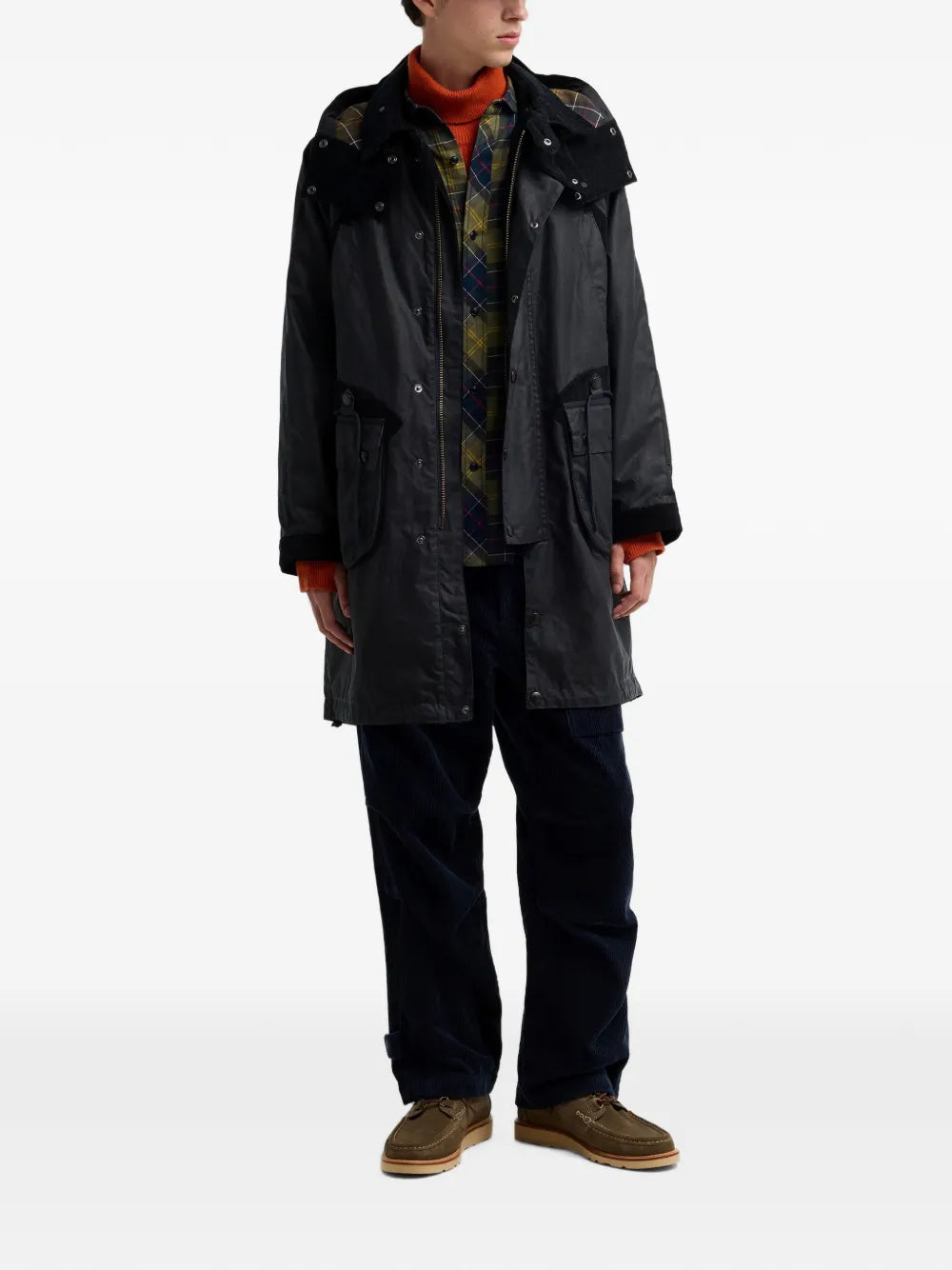 waxed-cotton hooded coat