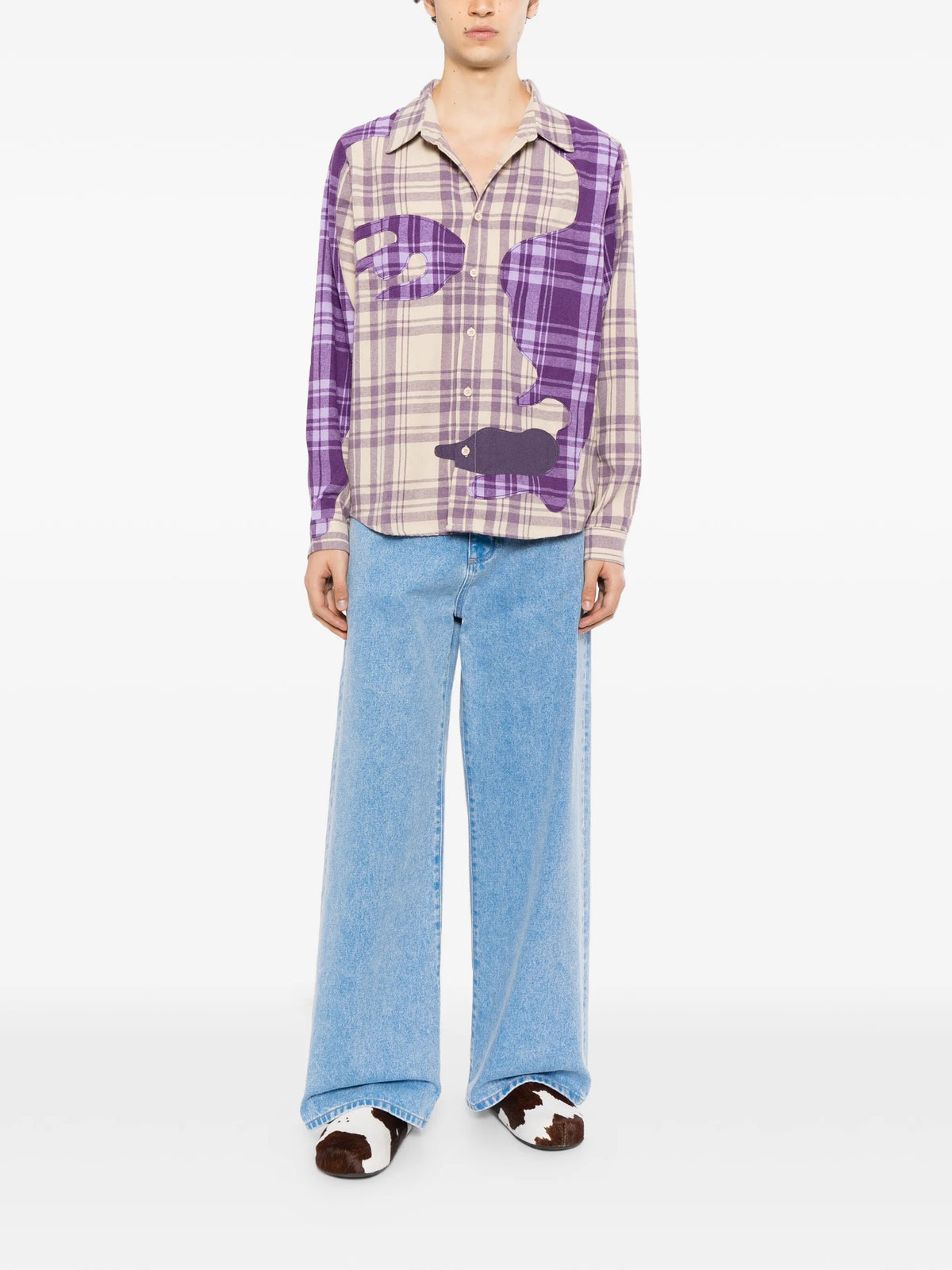 Check-Pattern Patchwork Shirt