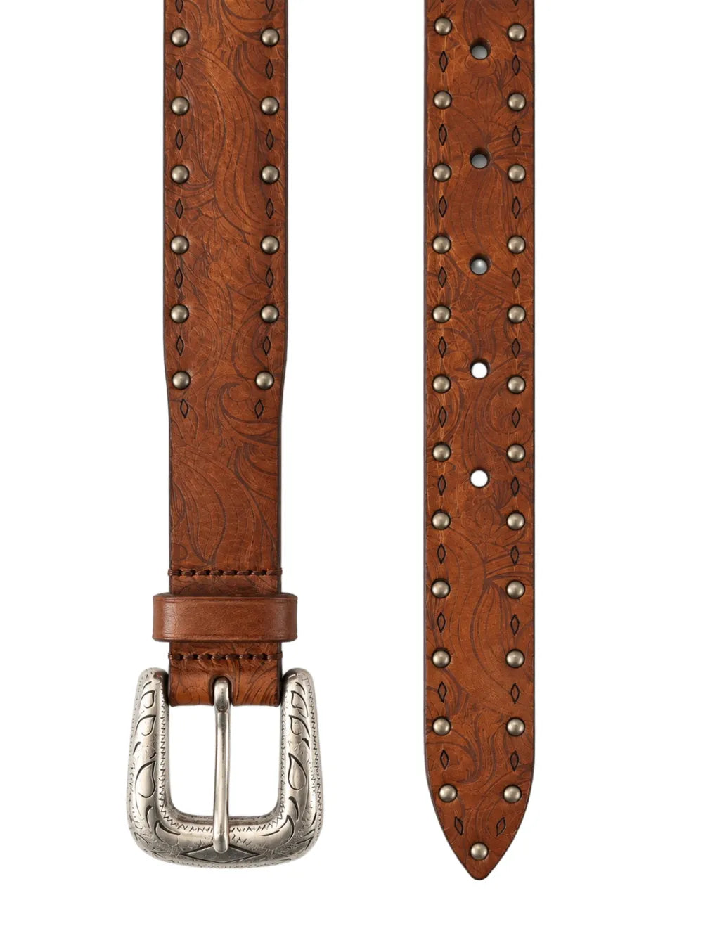 Floral-Embossed Studded Belt