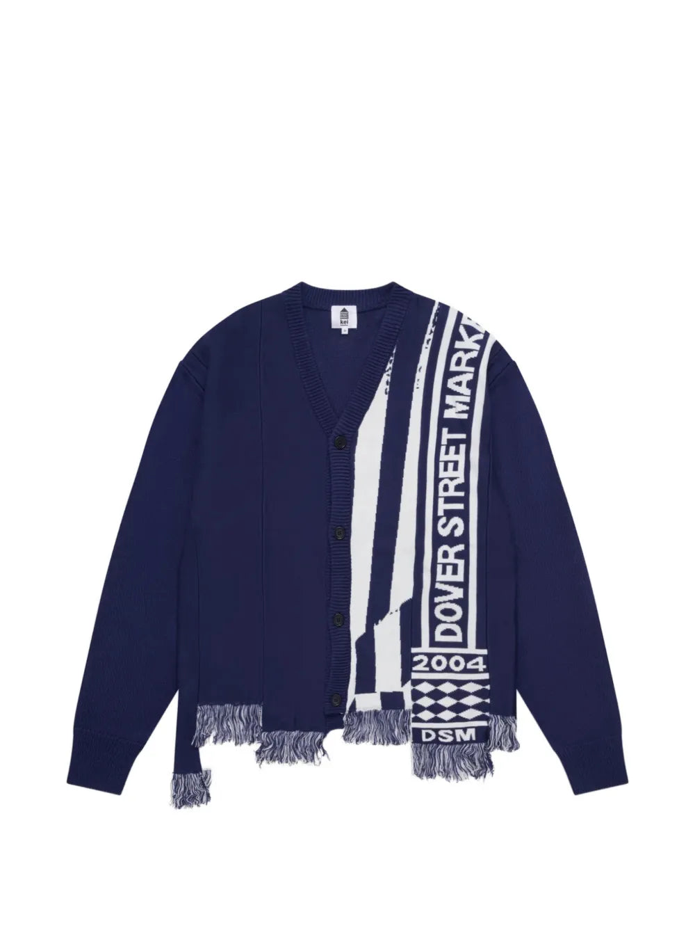 fringe-trim intarsia-knit cardigan