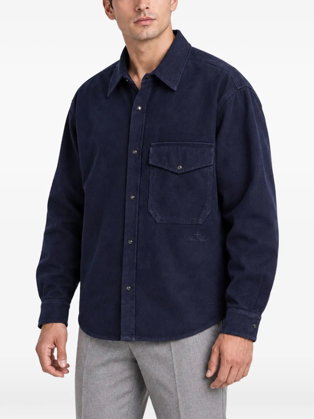 logo-embroidered chest-pocket shirt jacket